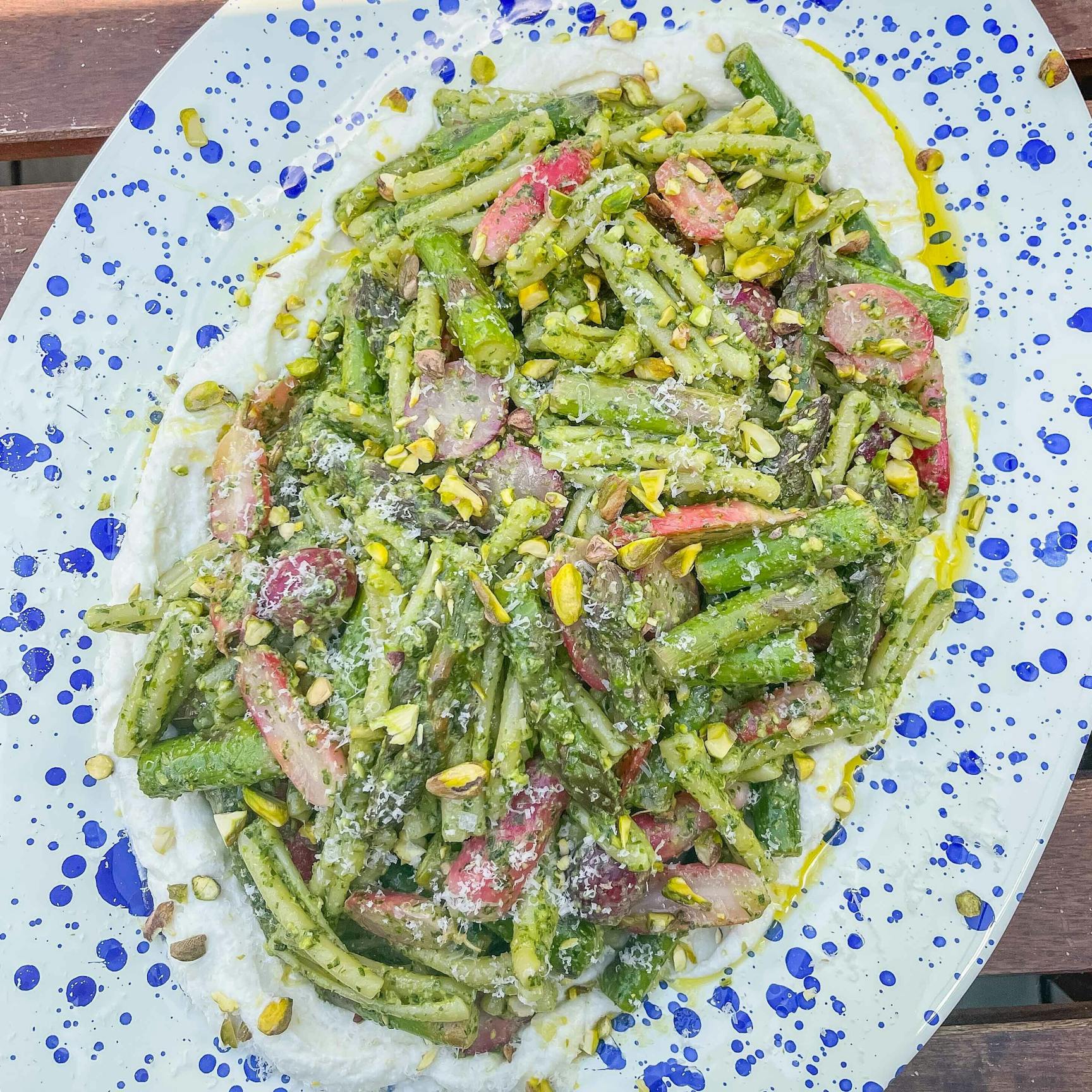 Spring Salad with Pistachio Pesto and Whipped Ricotta