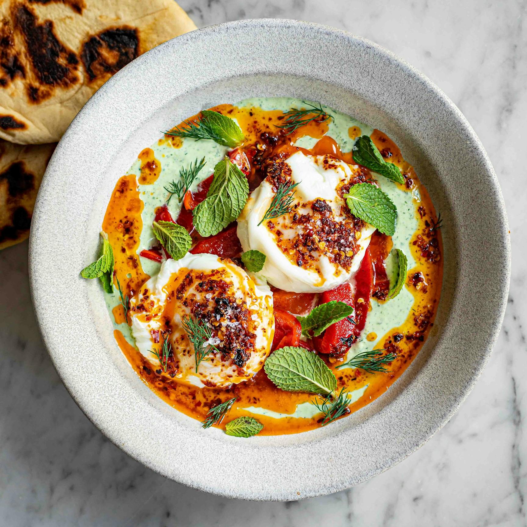 Turkish Eggs With Spiced Butter Herby Yoghurt