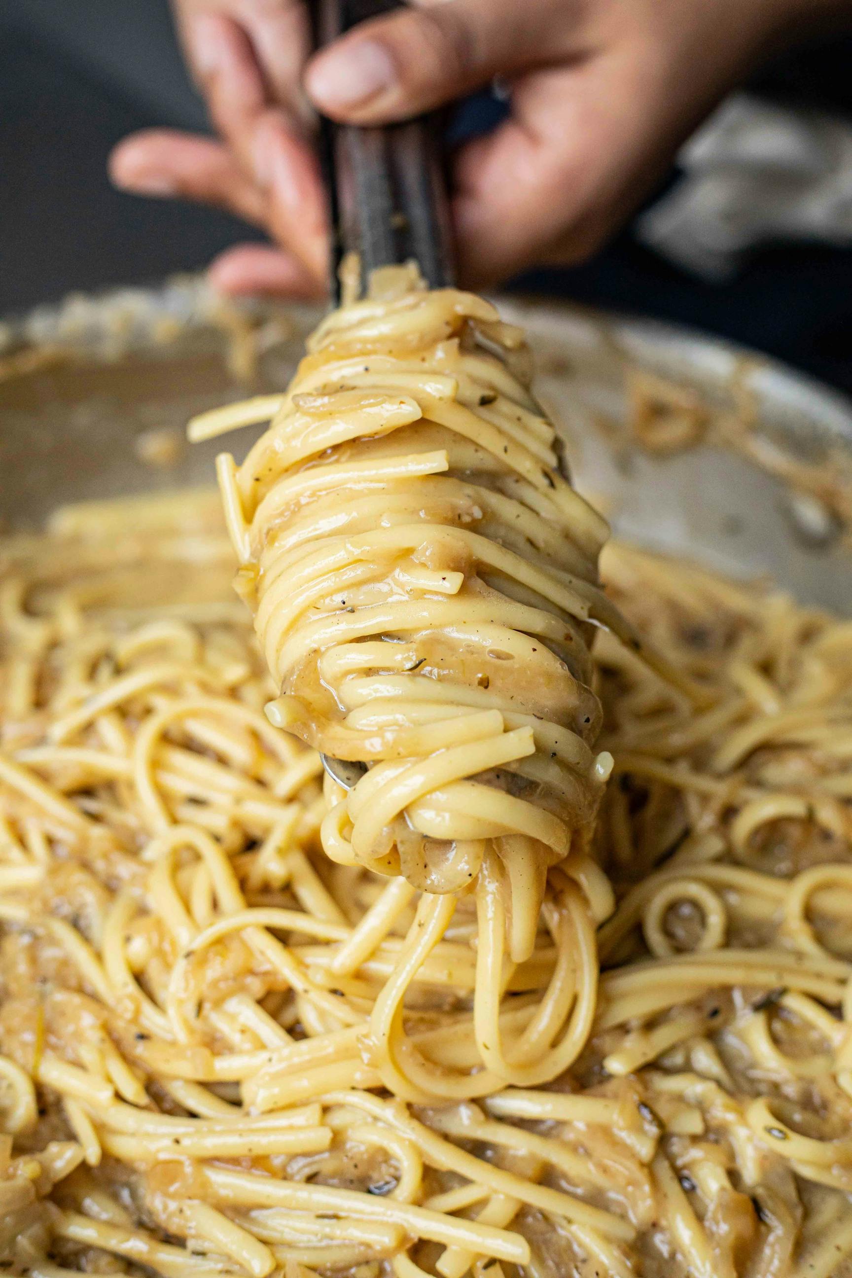 Caramelised Onion Pasta With Cheesy Breadcrumbs