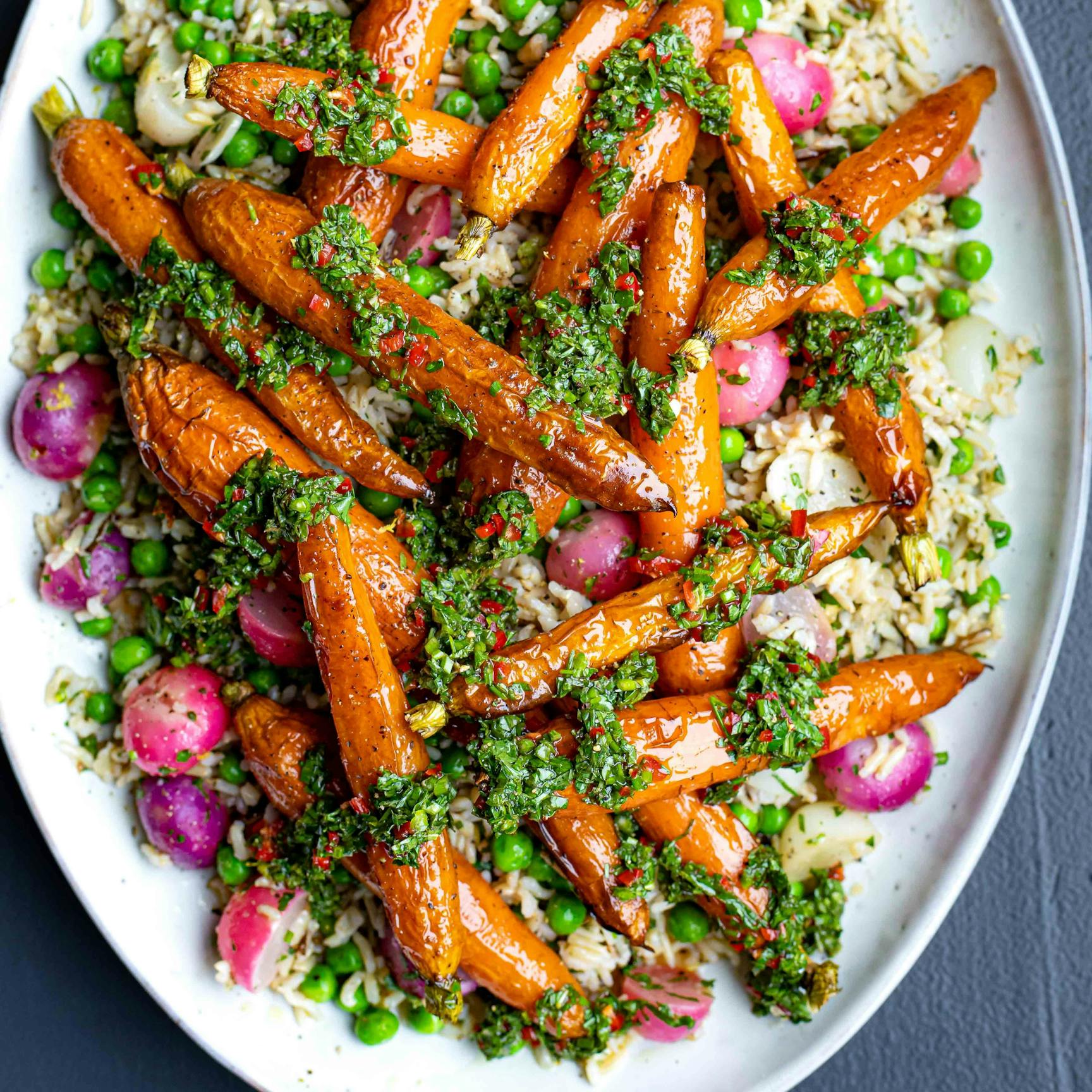 Roasted Carrots Chimichurri Traybake