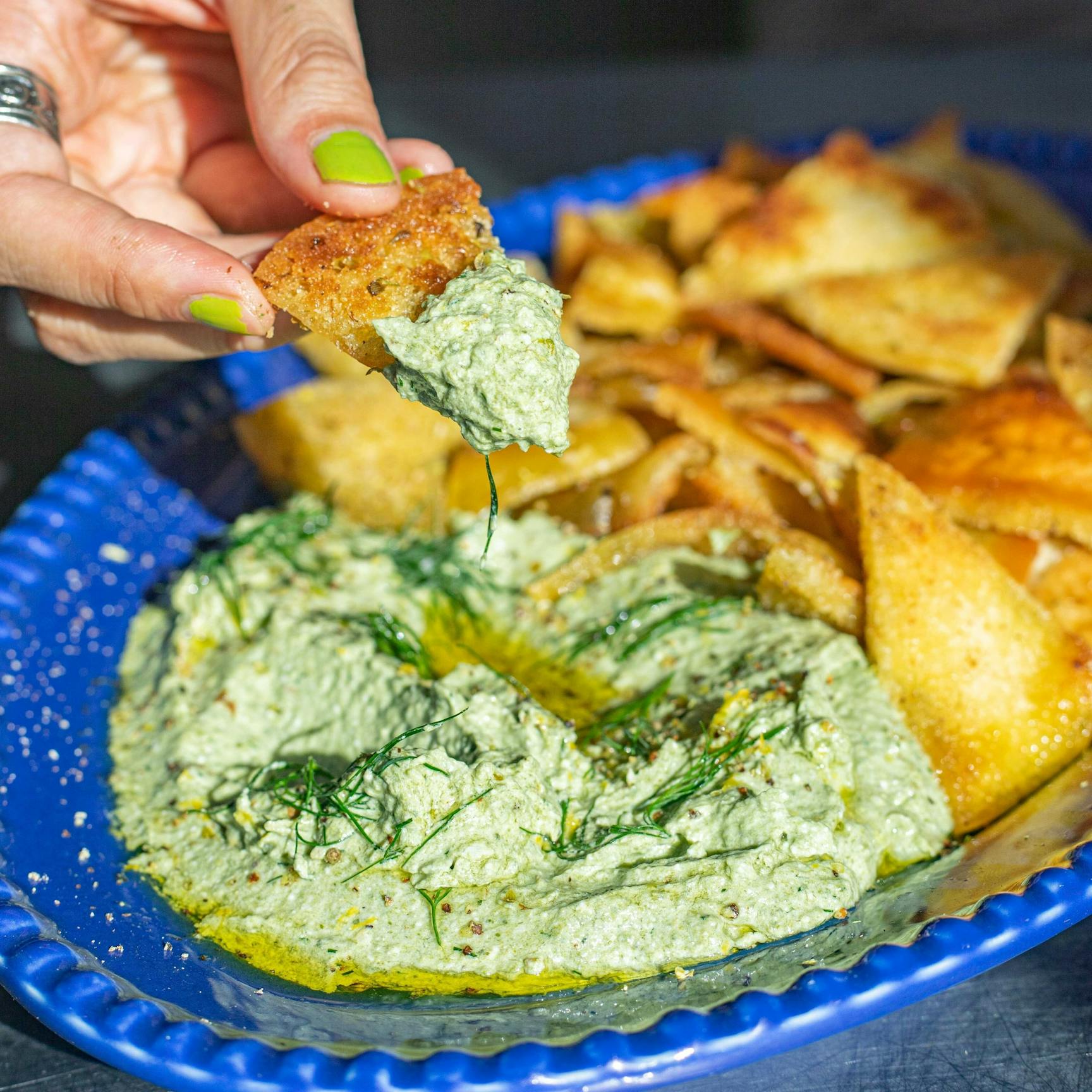 Spinach Feta Dip With Crispy Pitta Chips