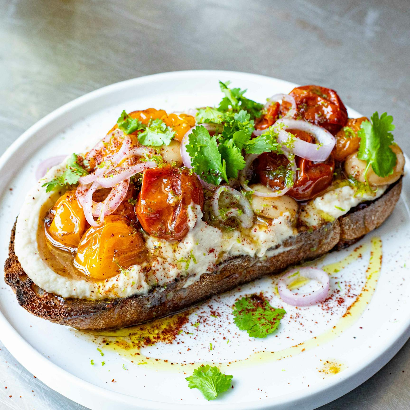 Jammy Tomatoes Creamy Butter Beans On Toast