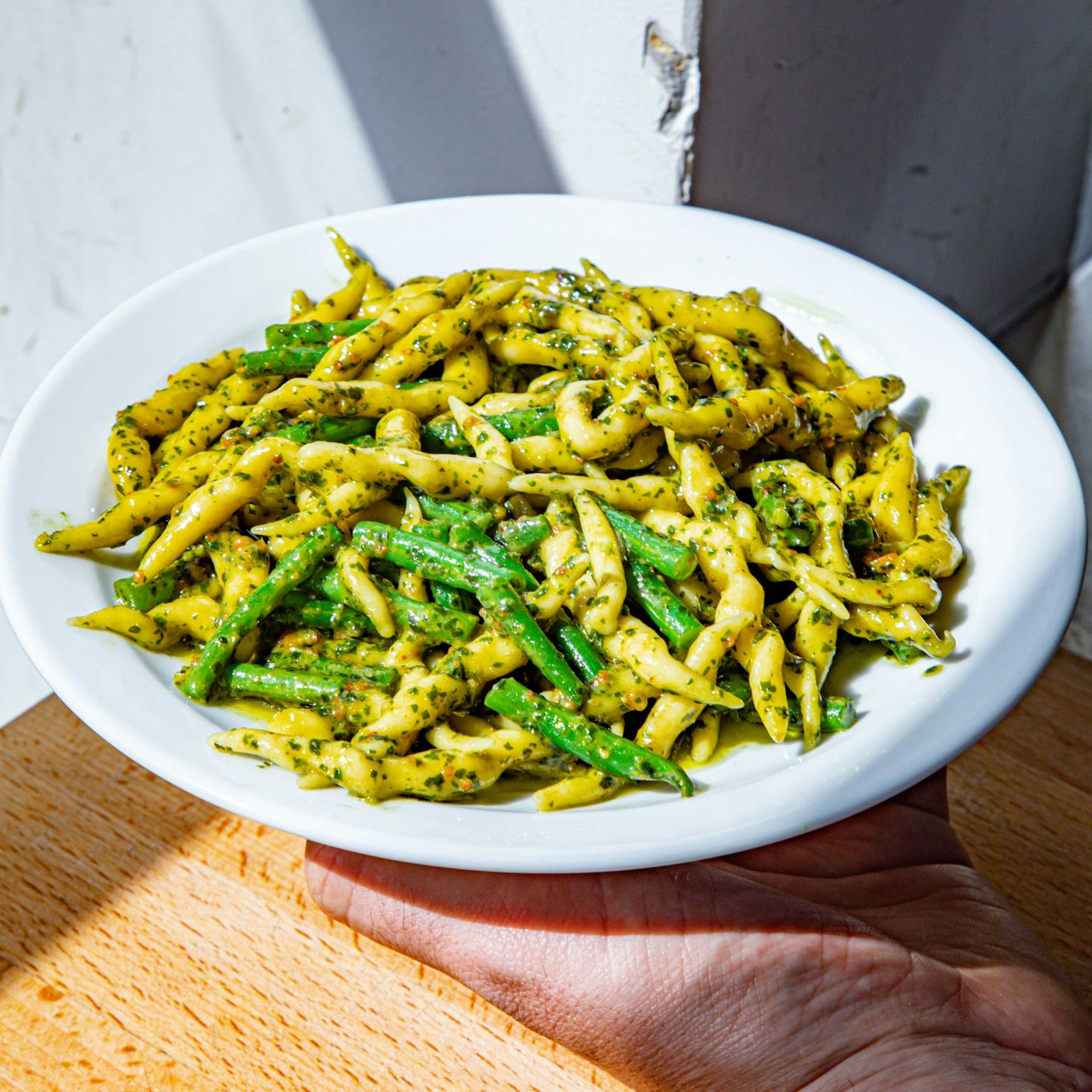 Hand Rolled Trofie With Pesto Beans