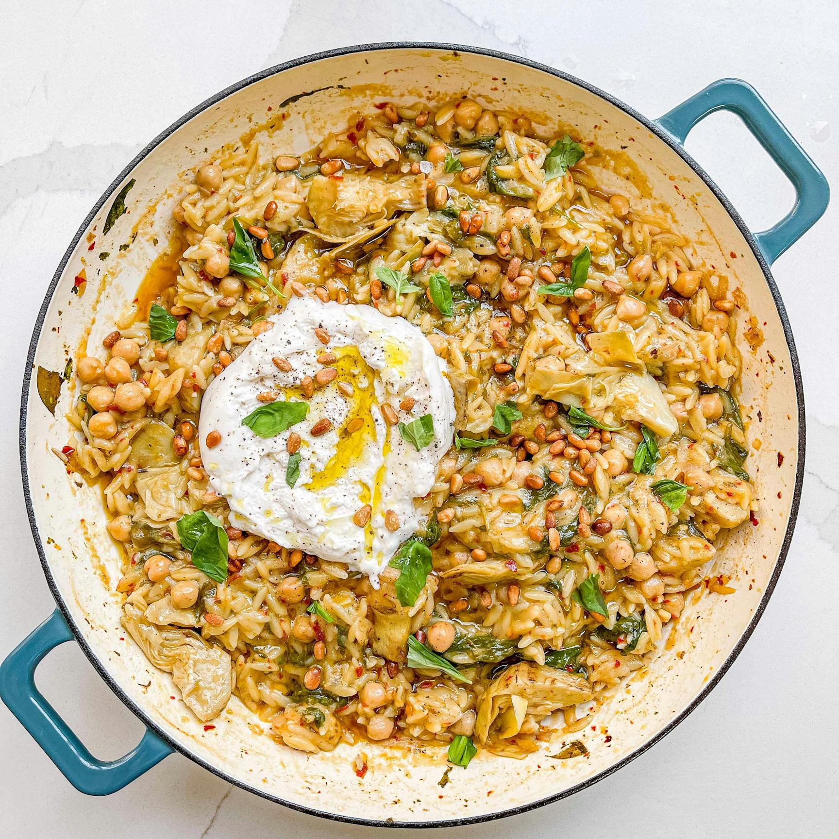 One Pot Baked Orzo With Artichokes Chickpeas