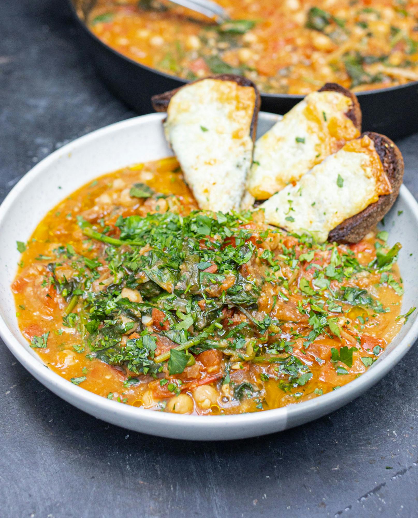 Chickpea Stew with Nduja and Manchego Toast