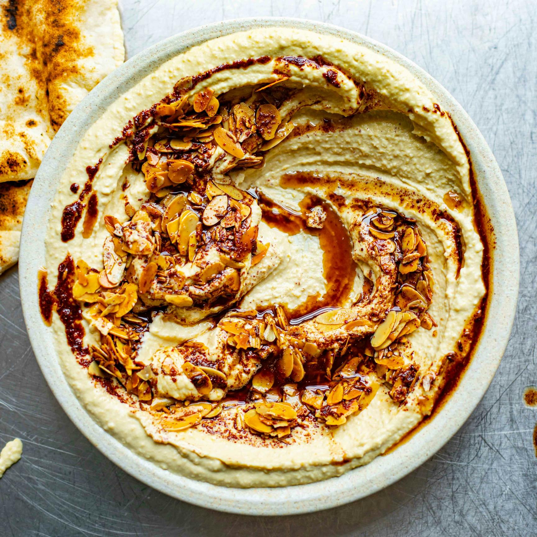 Hummus With Toasted Cinnamon Almond Drizzle