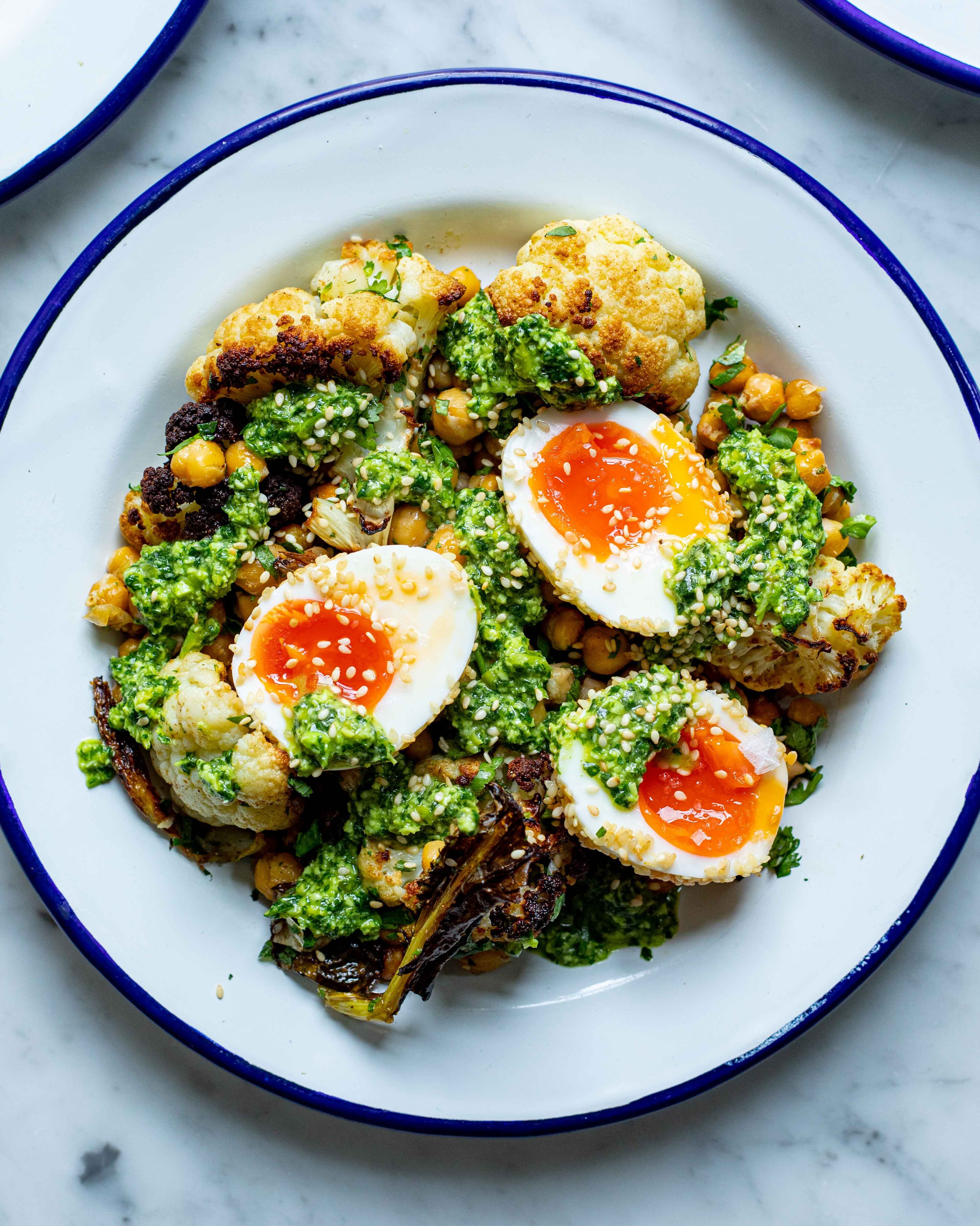 Cauliflower Sesame Eggs With Herby Coriander Salsa