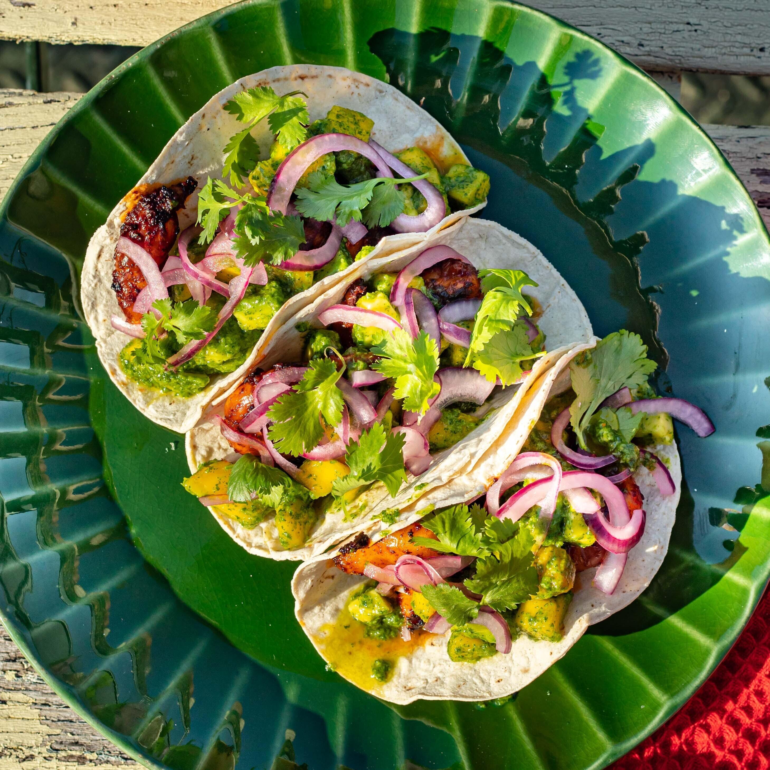 Prawn Tacos With Mango Coriander Salsa