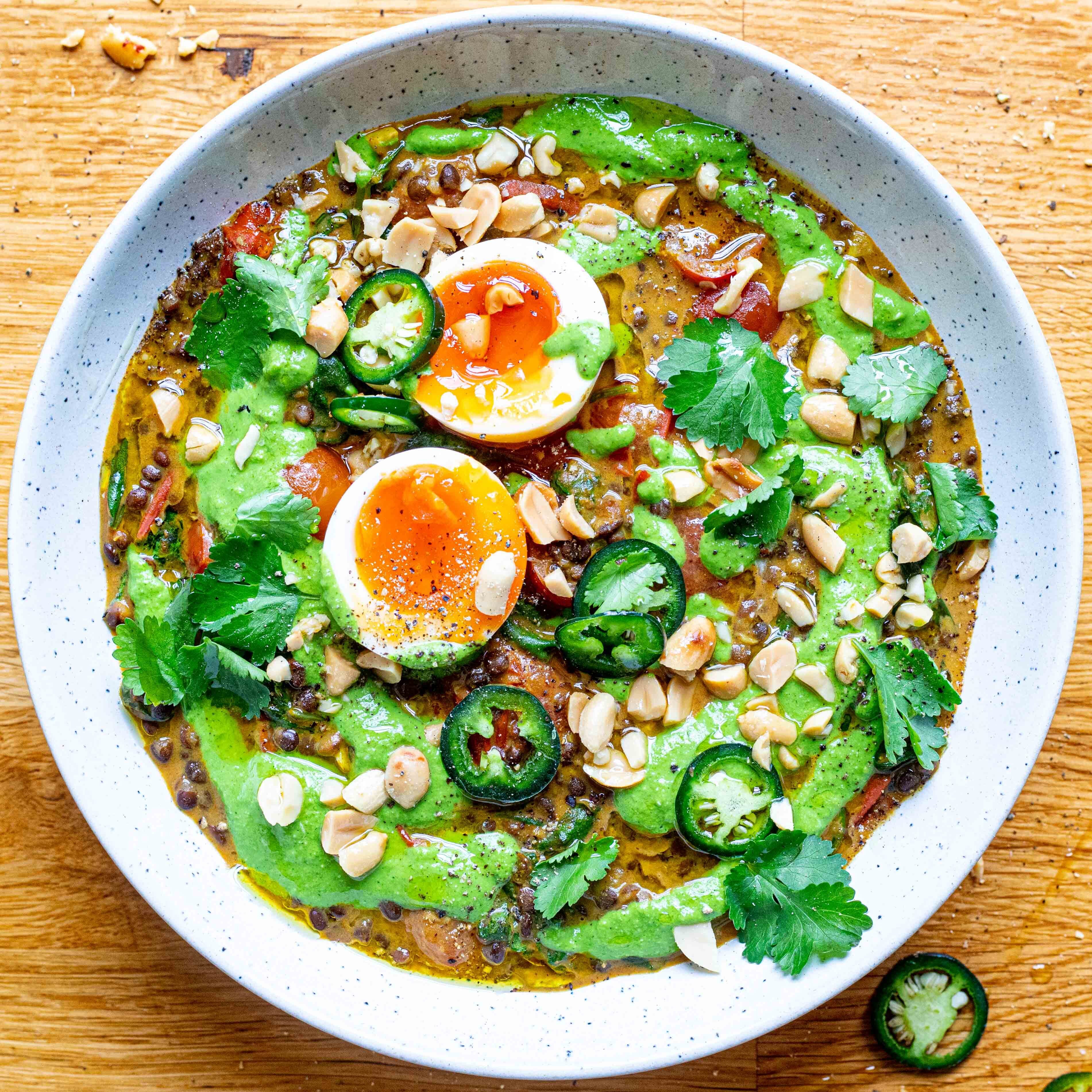 Coconutty Lentils With Peanut Coriander Chutney