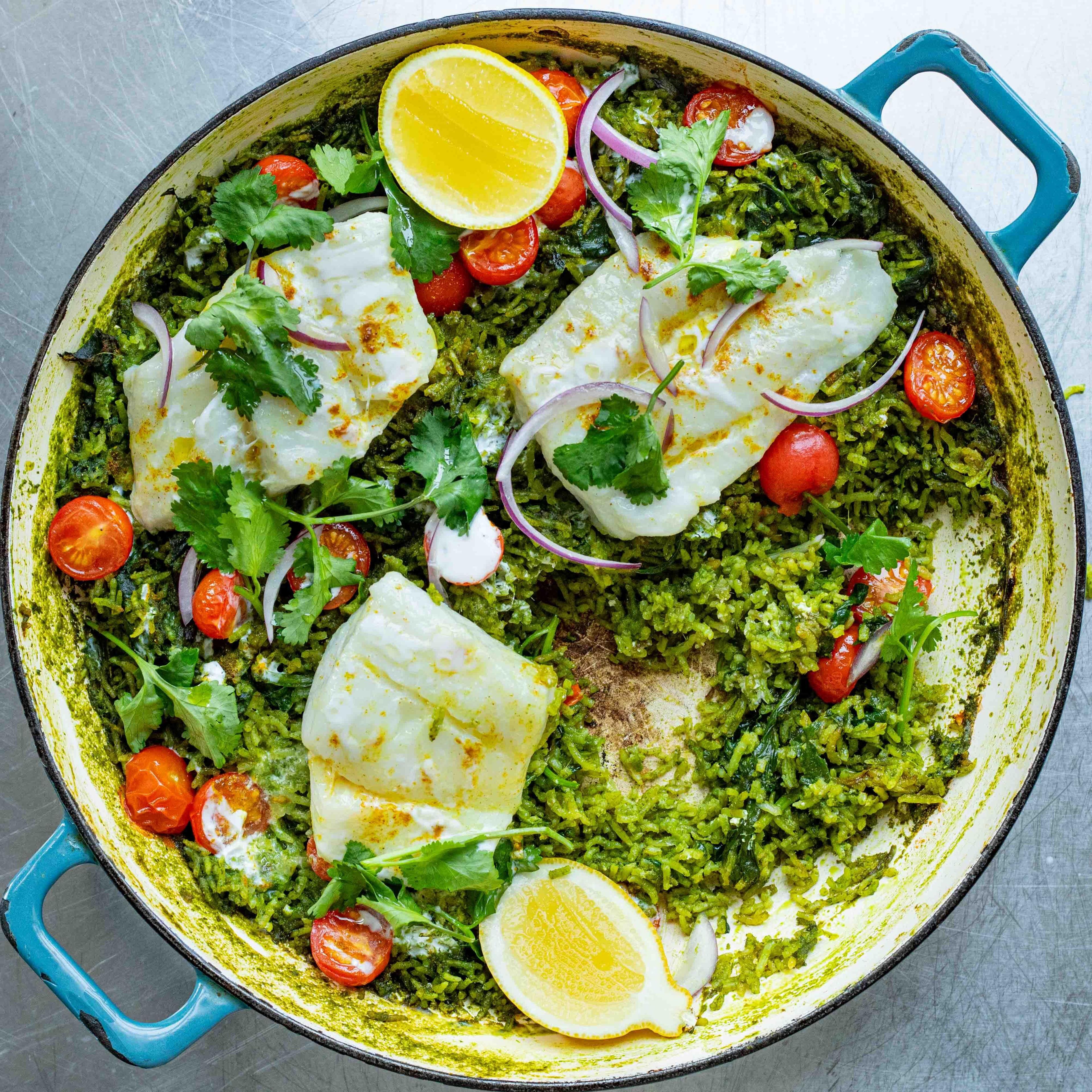 Cod Tomatoes With Baked Coriander Rice