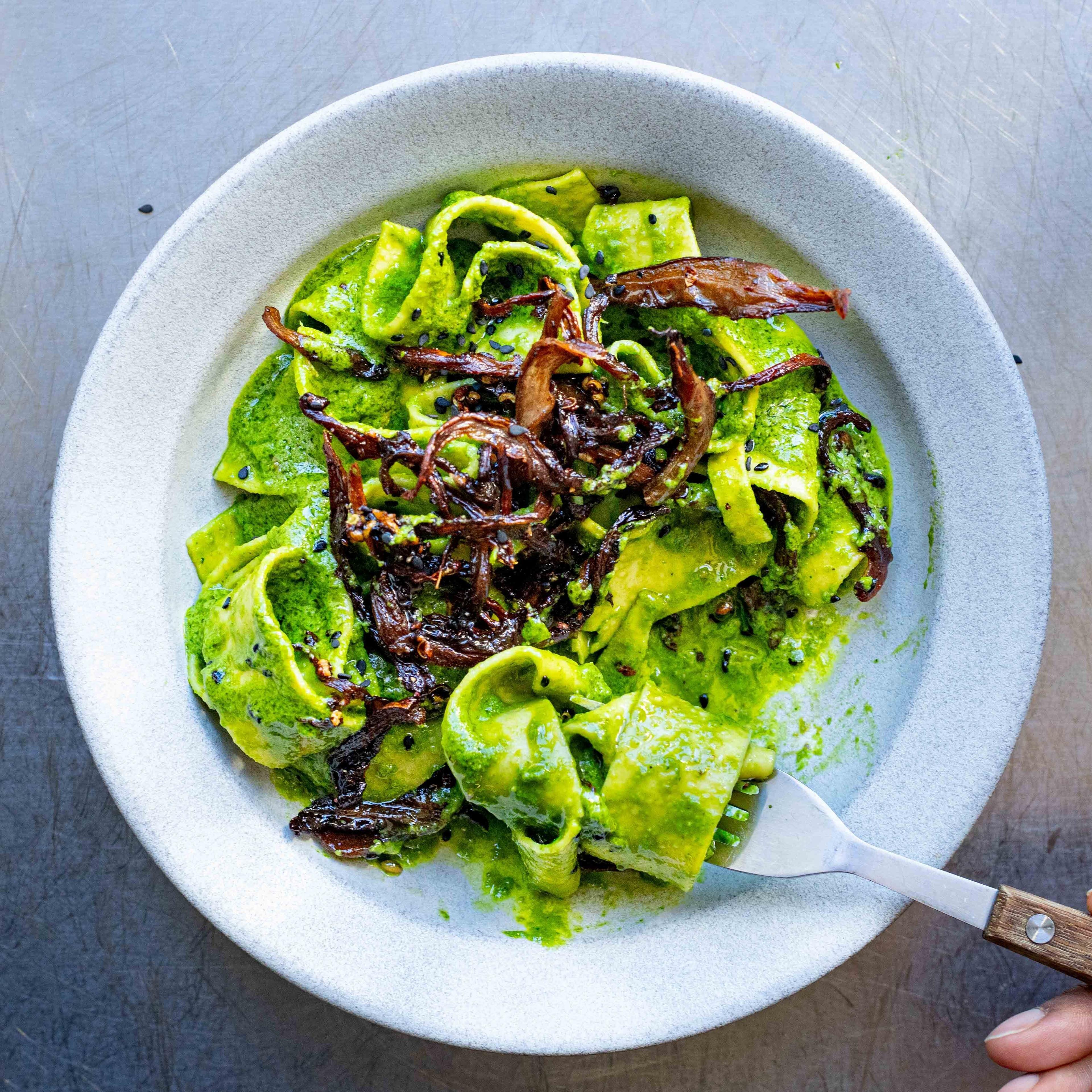Crispy Mushrooms Coriander Pappardelle