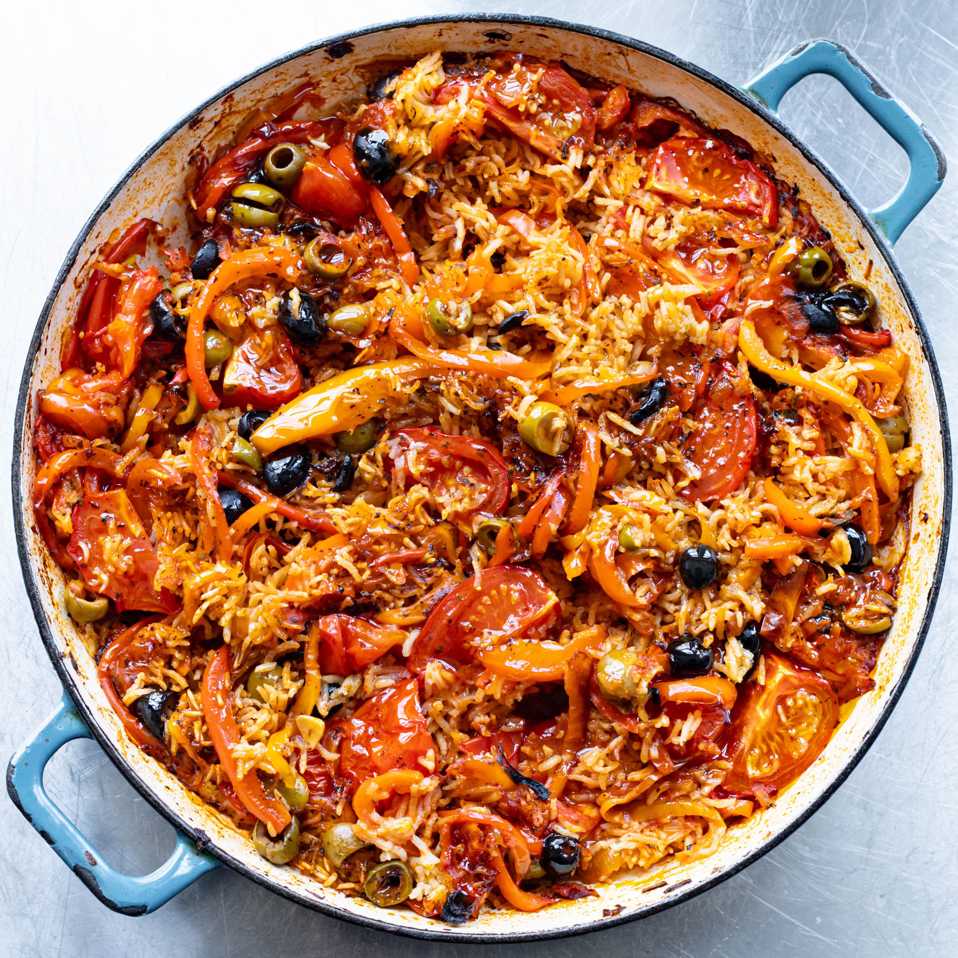 Greek Tomato Rice Traybake Recipe