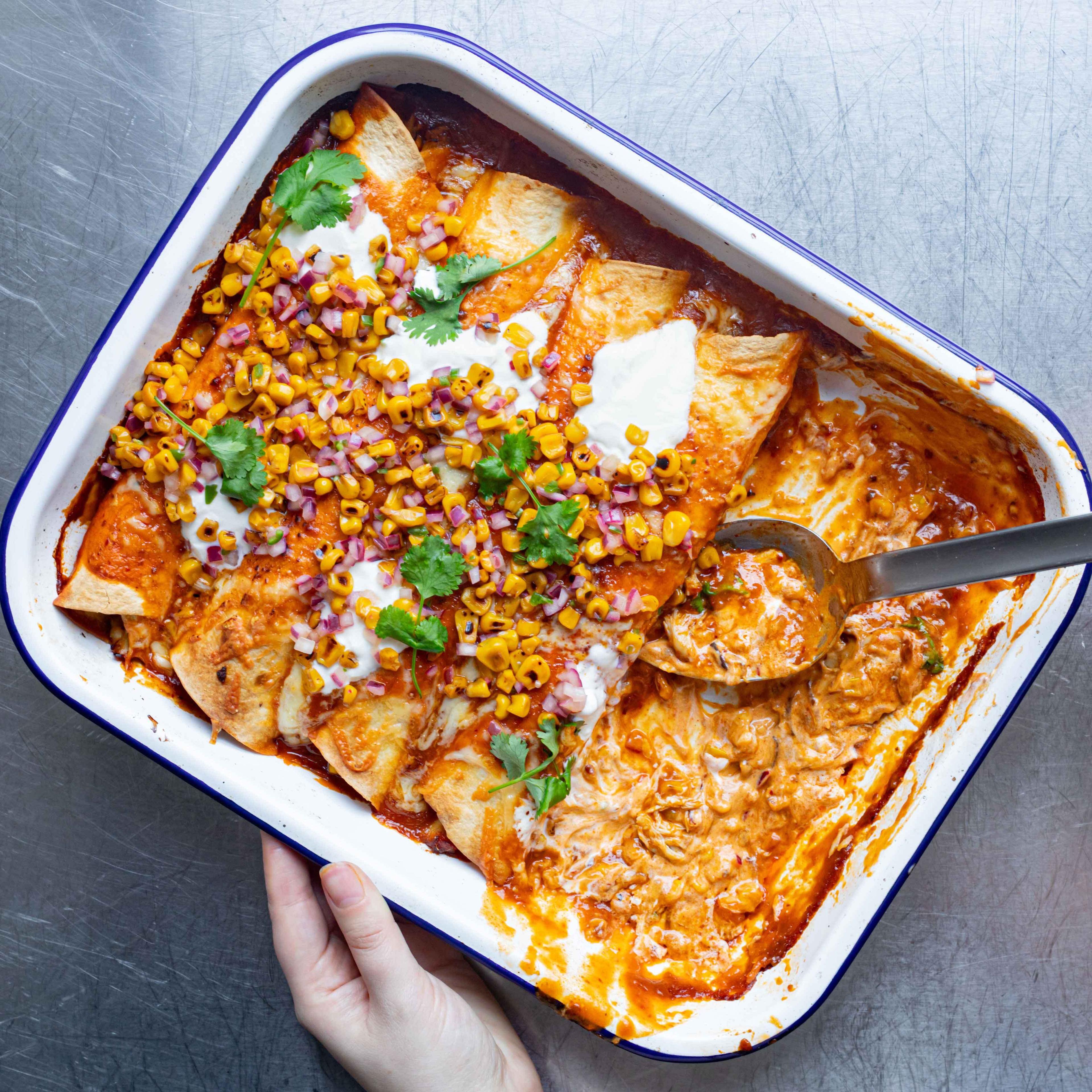Chicken Enchiladas With Charred Corn Salsa