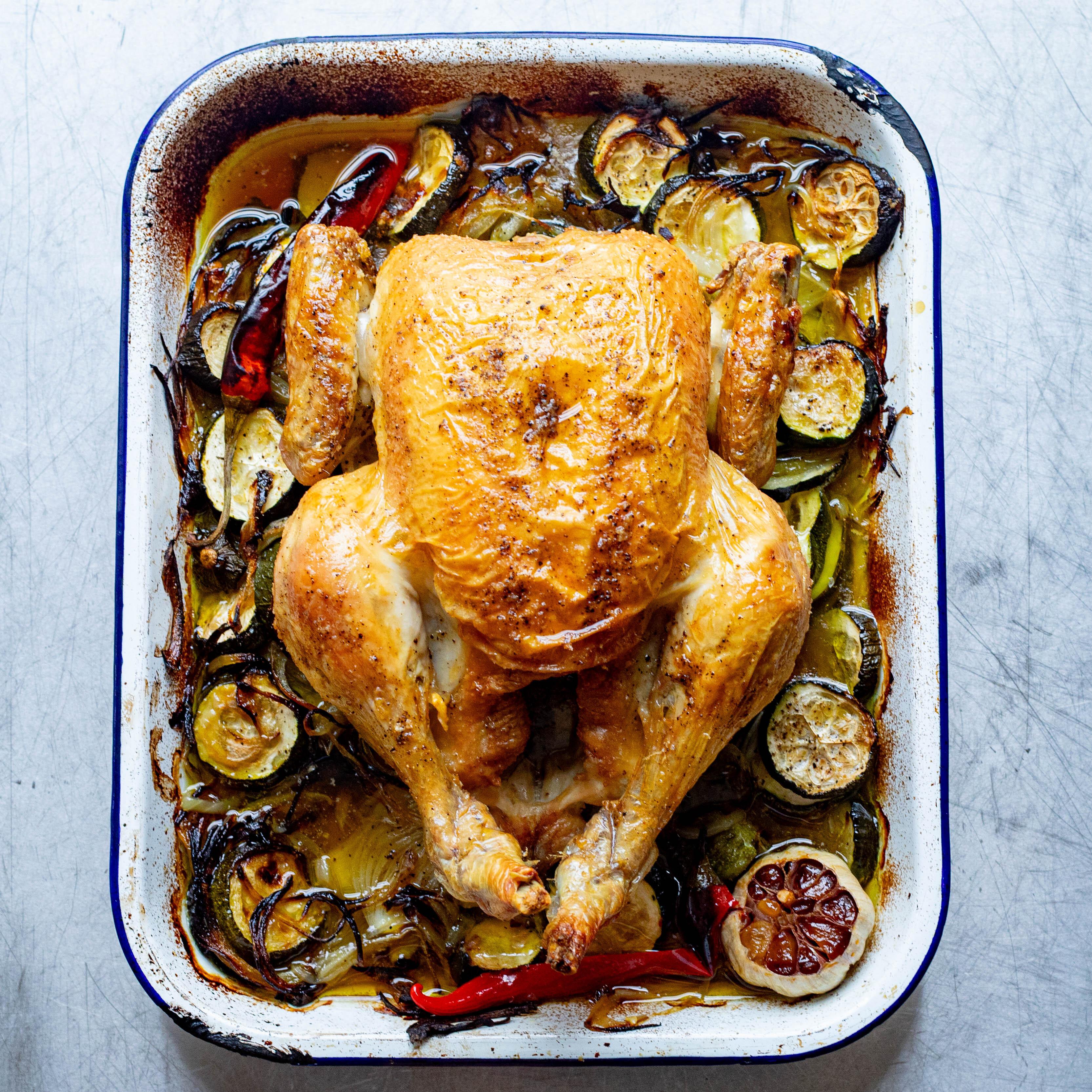Roast Chicken with Schmaltzy Courgettes Recipe