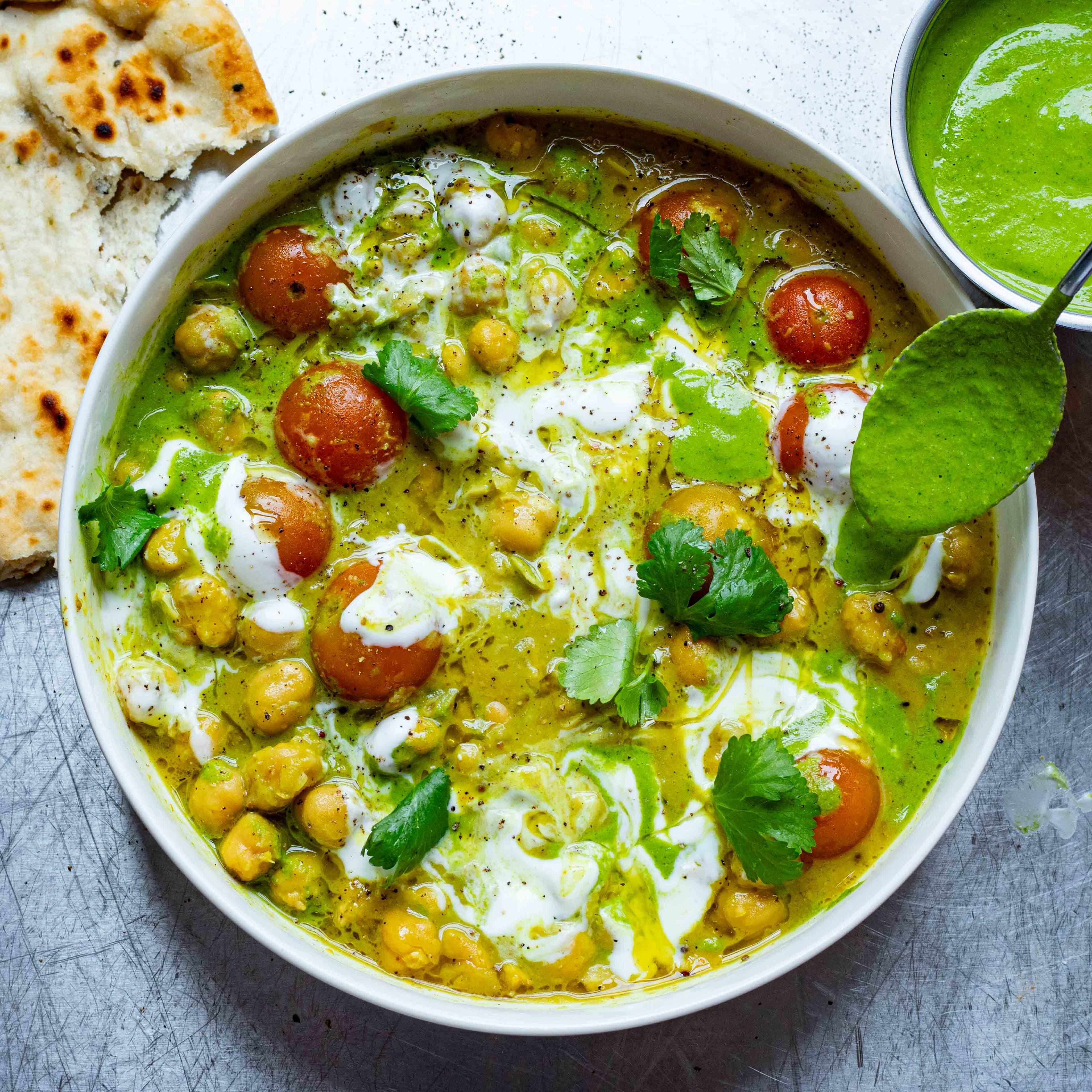 Chickpea Curry Peanut Coriander Chutney