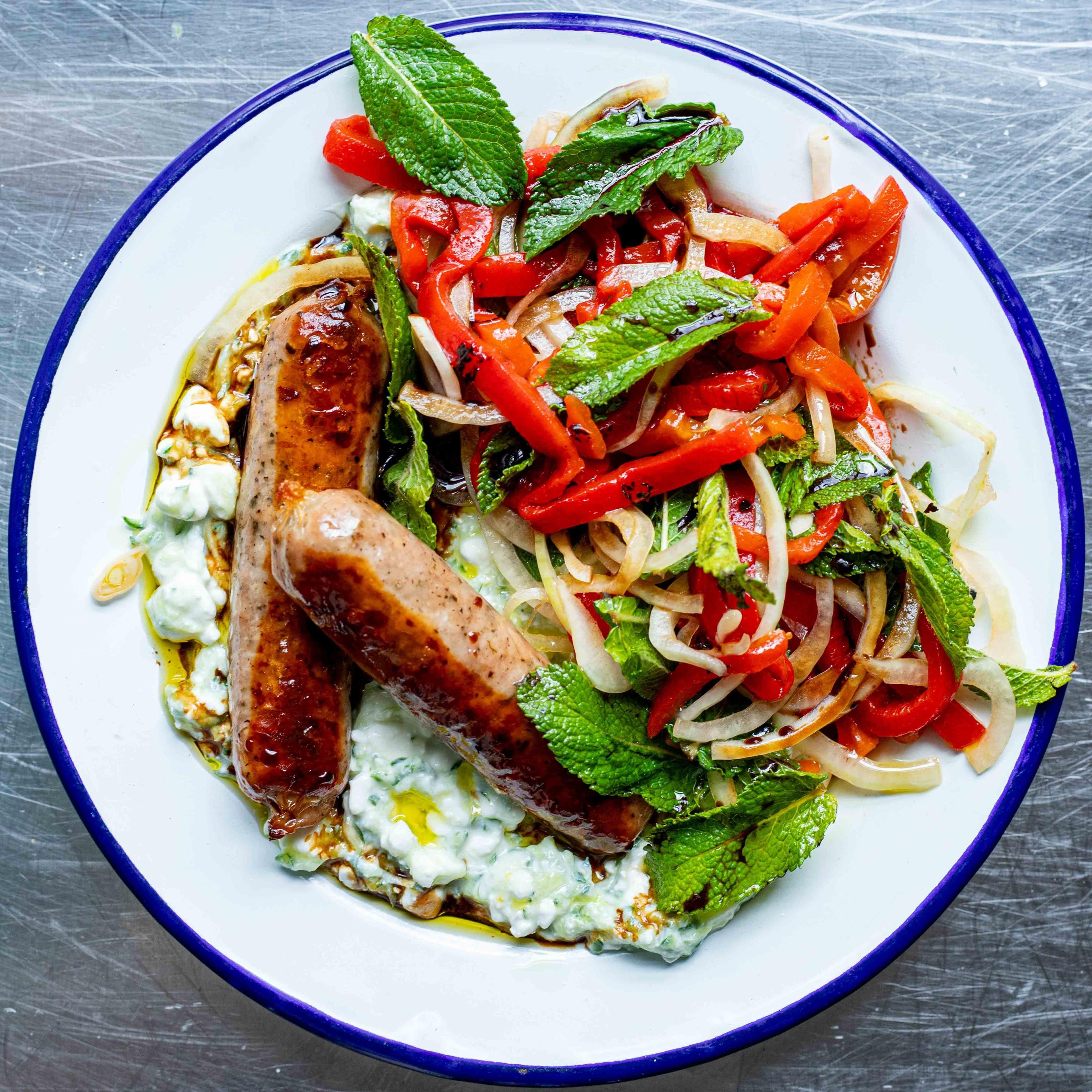 Cottage Cheese Tzatziki with Sausages