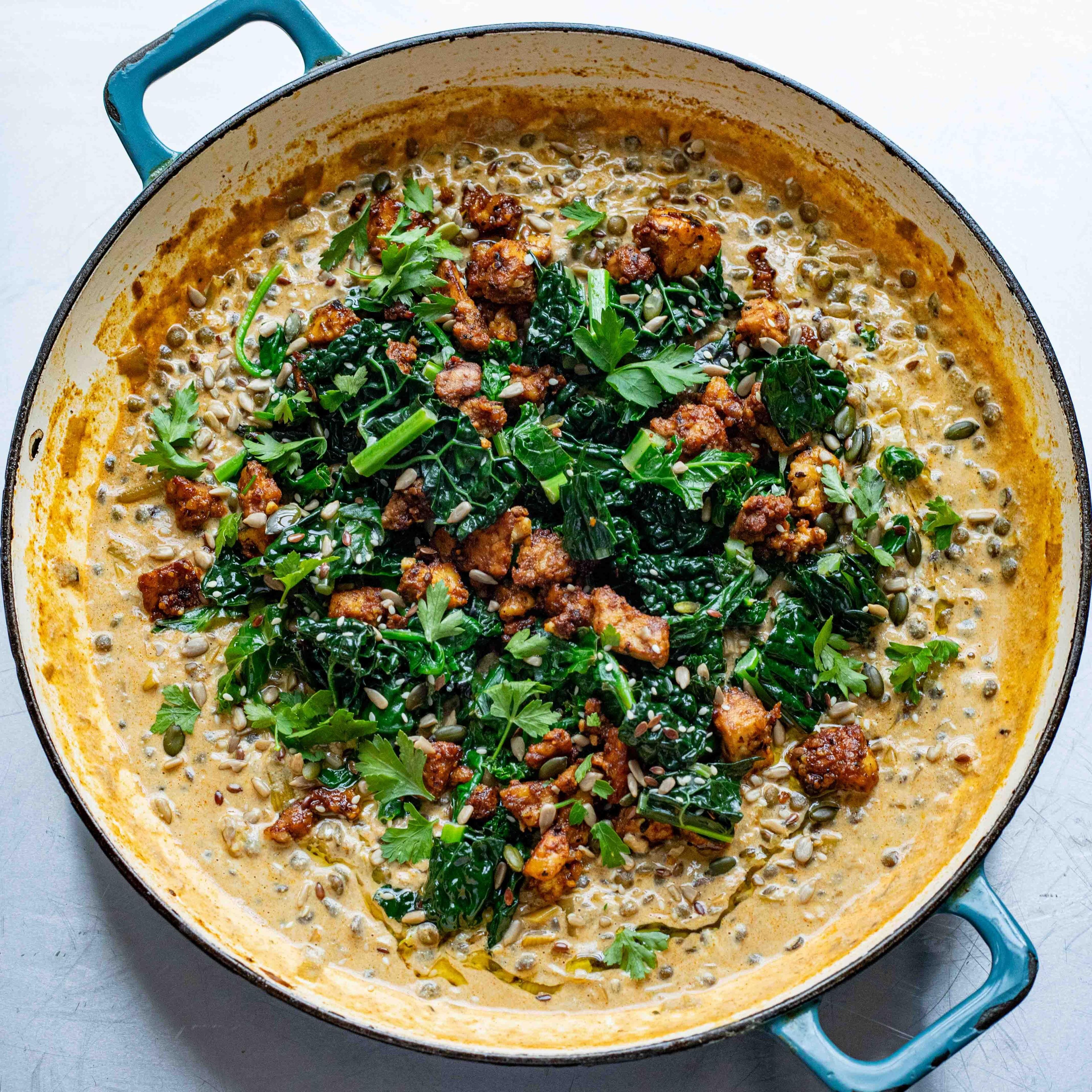 Cheesy Lentils & Fridge Raid Greens