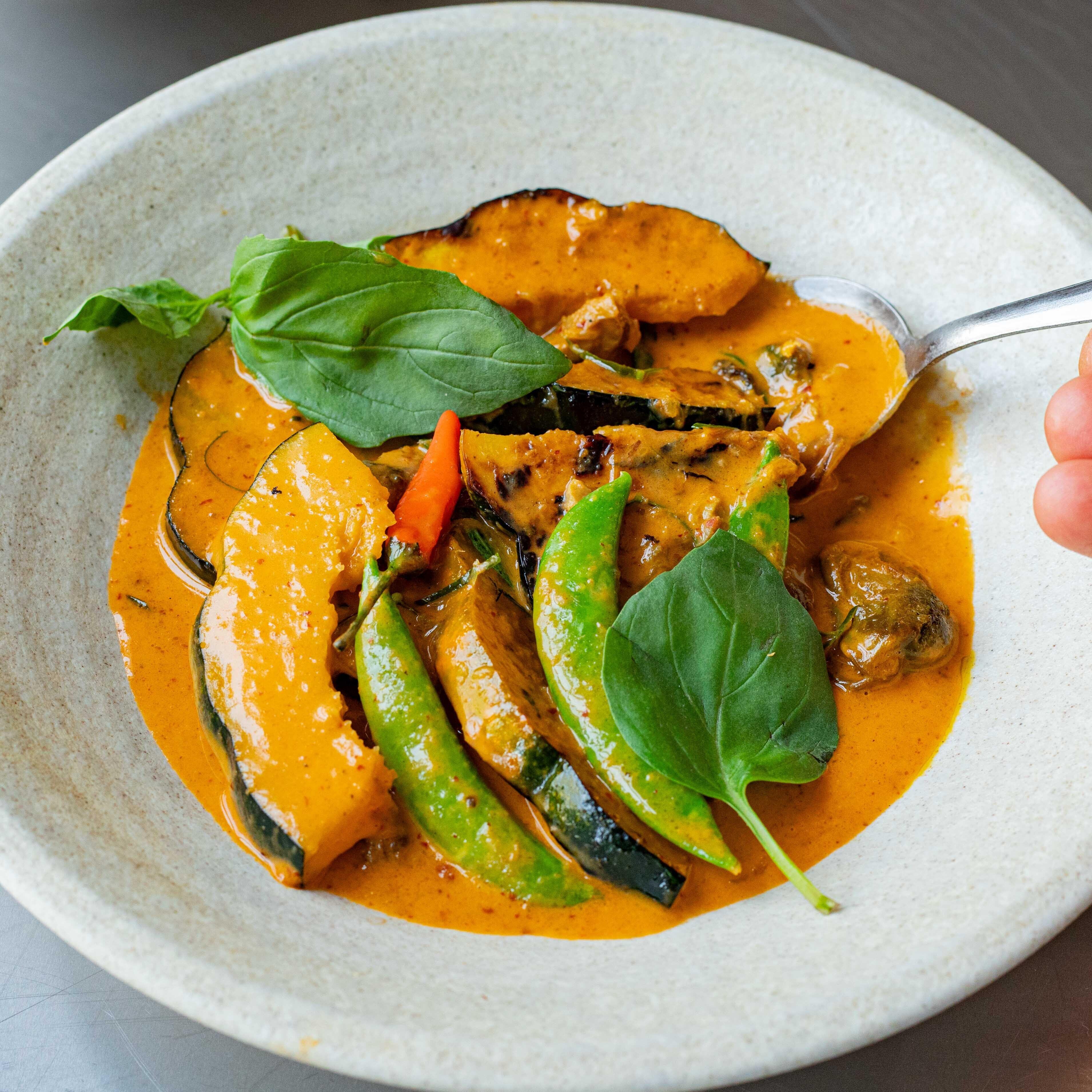 Acorn squash and mussel curry