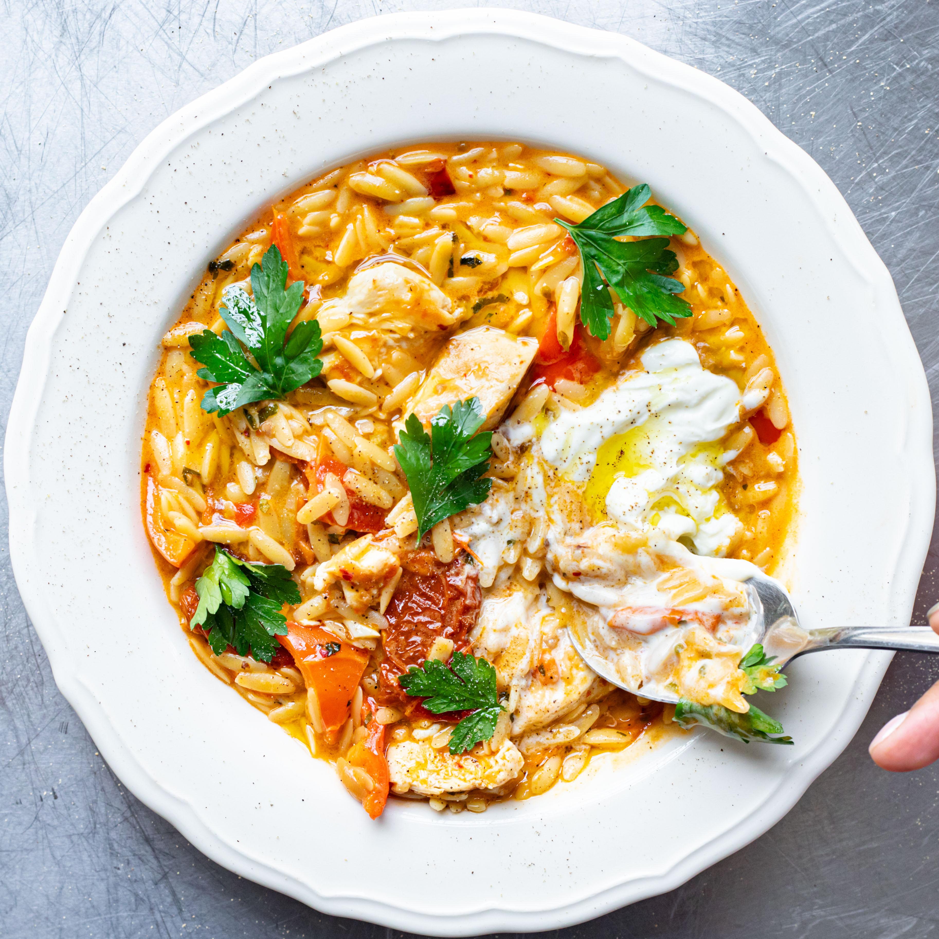 Chicken Pepper Harissa Orzo
