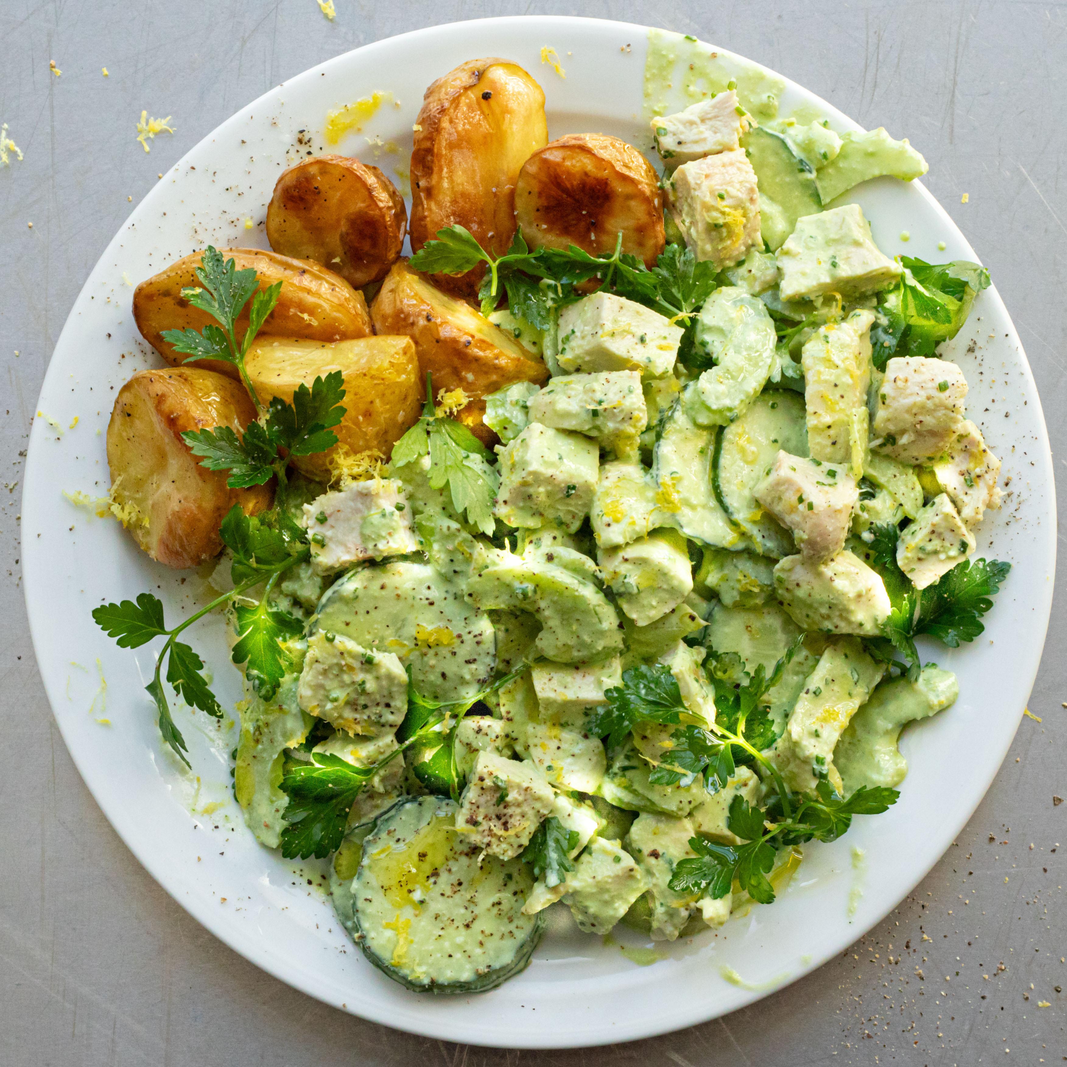 Herby Creamy Chicken Salad Roast Potatoes