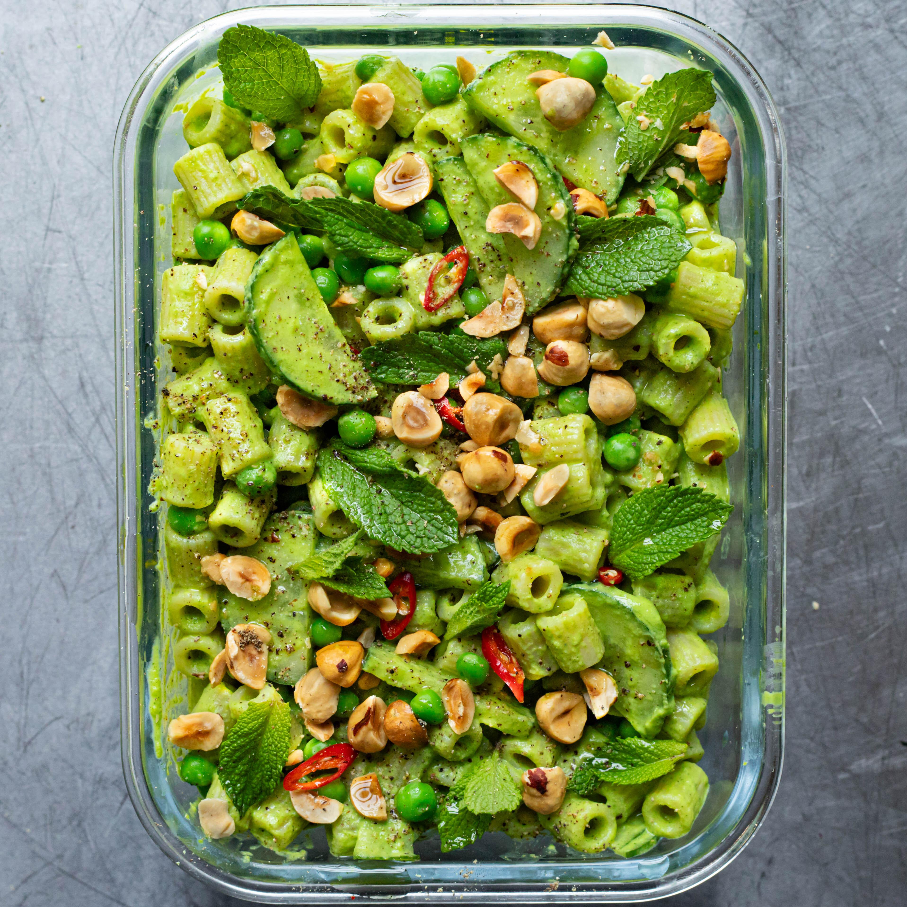 Pea Pasta Salad with Hazelnut Lemon Salsa