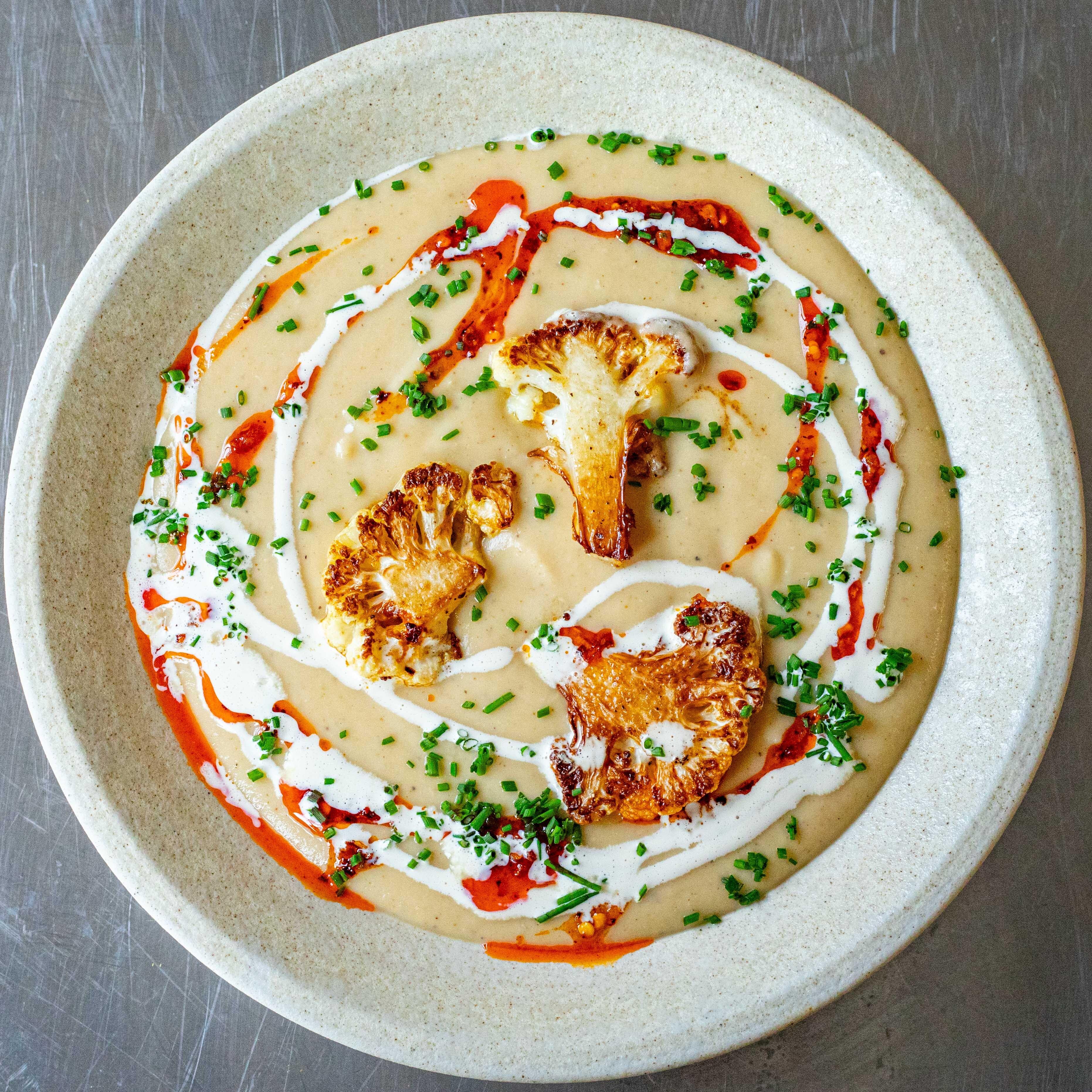 Roasted Cauliflower Cannelini Bean Soup