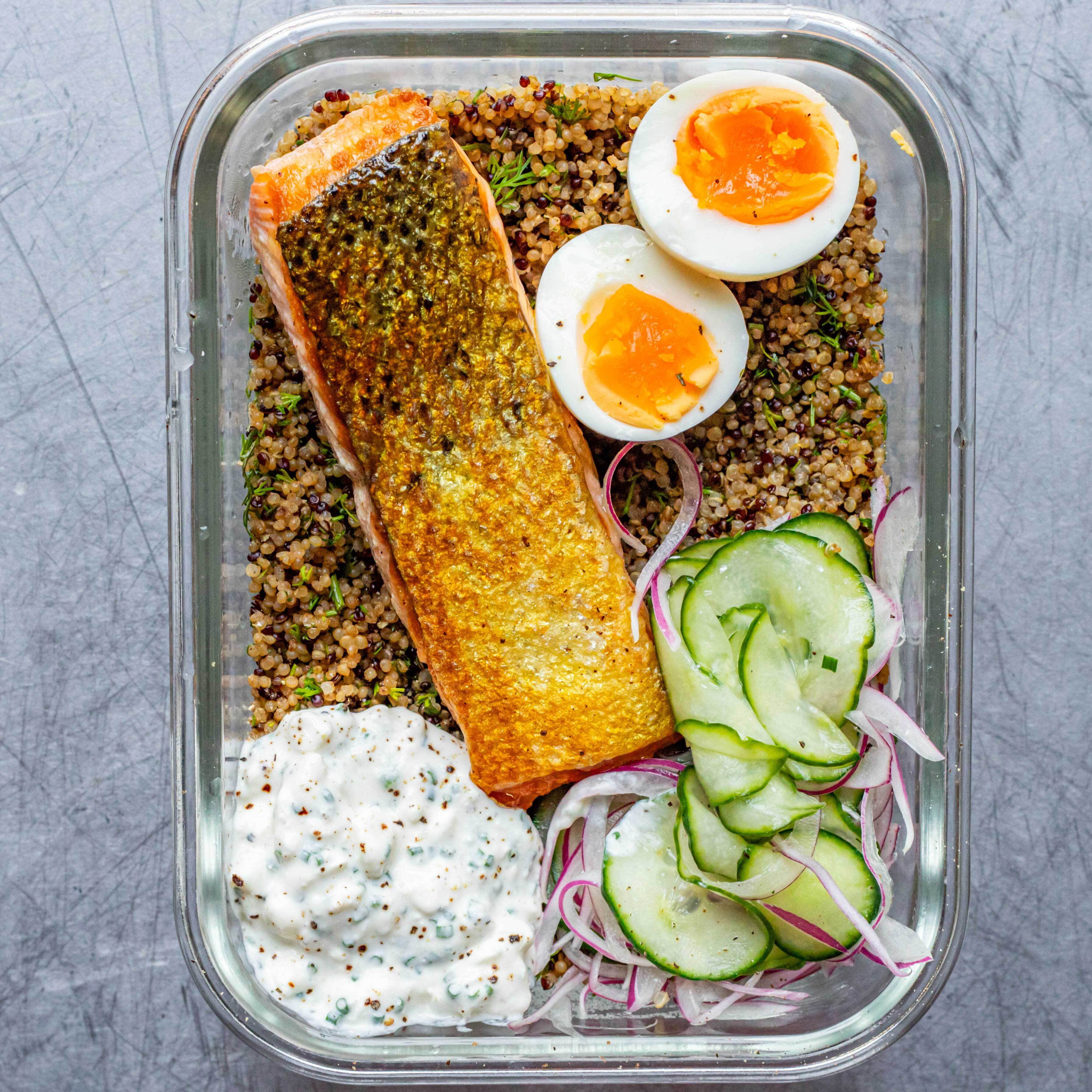 Herby Grilled Salmon Quinoa Bowl Meal Prep