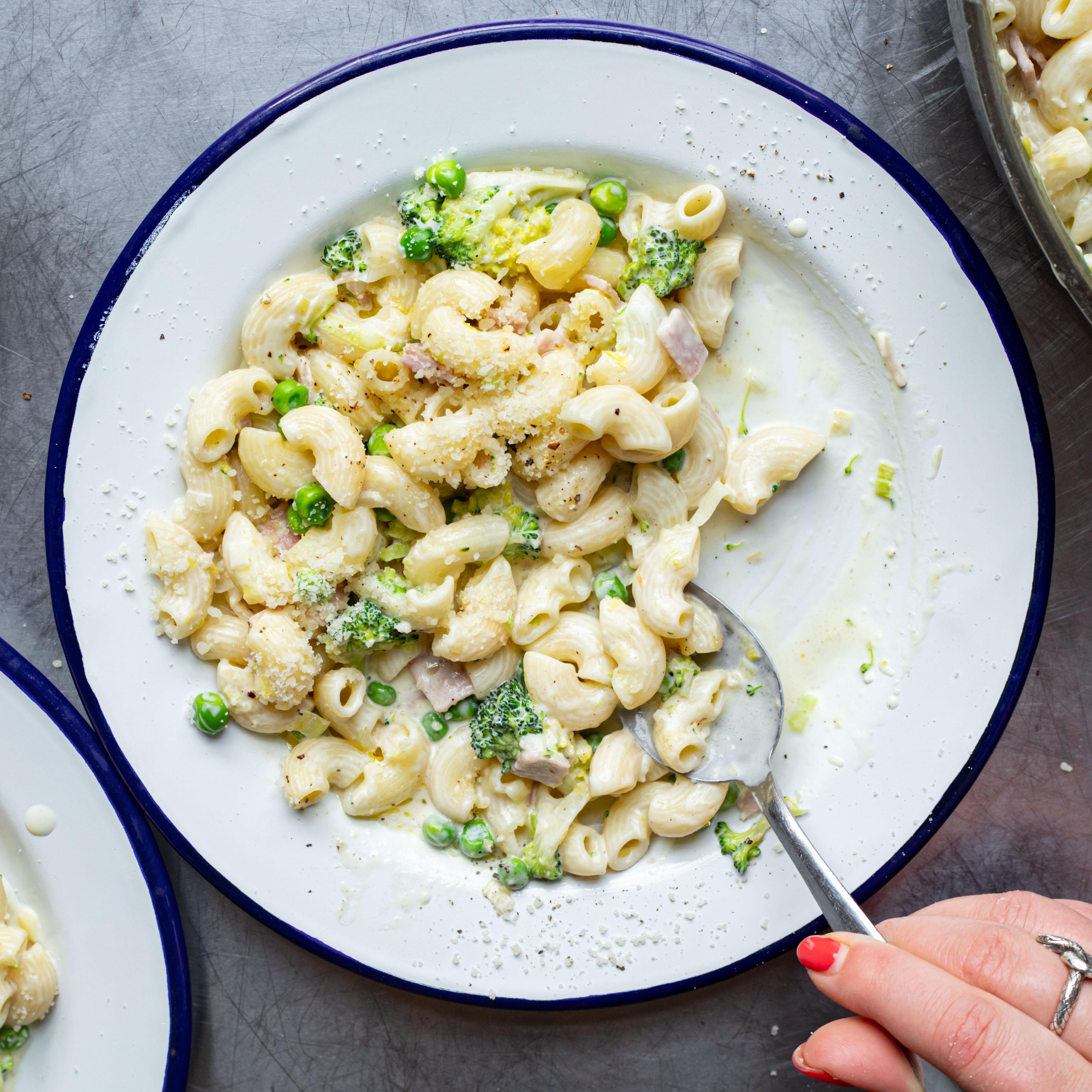 Creamy Ham Greens Rigatoni