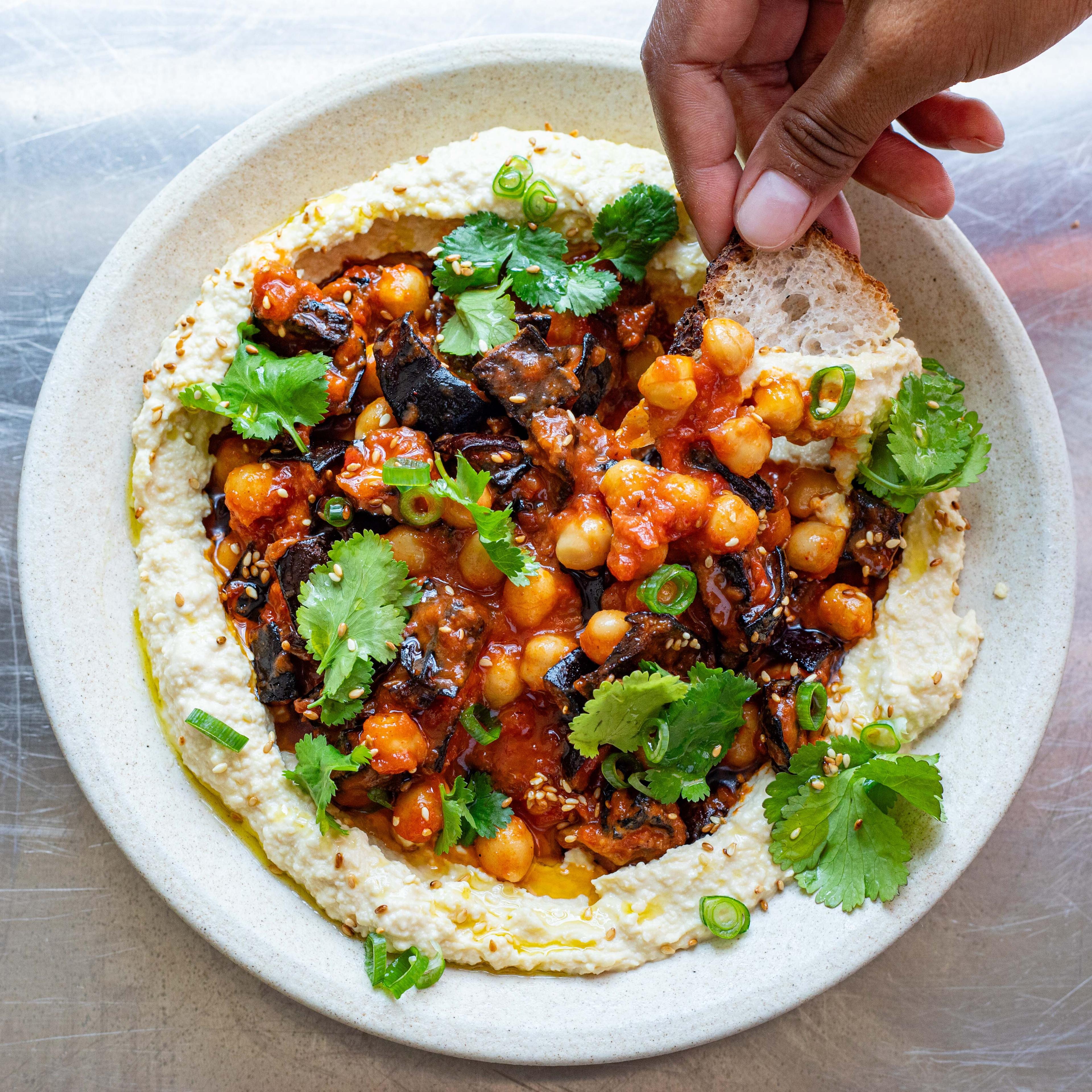 Gochujang Tomato Aubergine Hummus Bowl