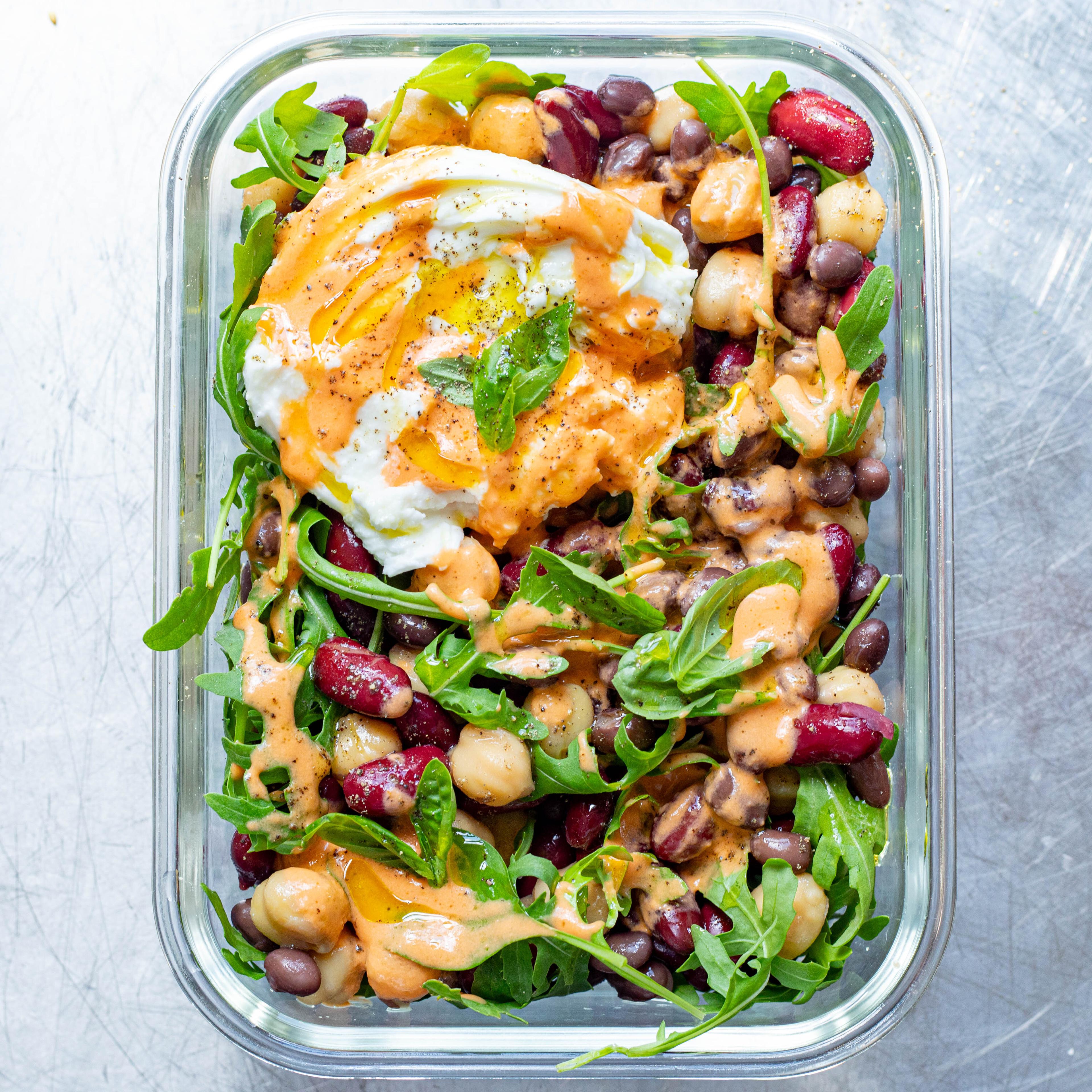 Lunch Box Dense Bean Salad with Tomato Basil Vinaigrette