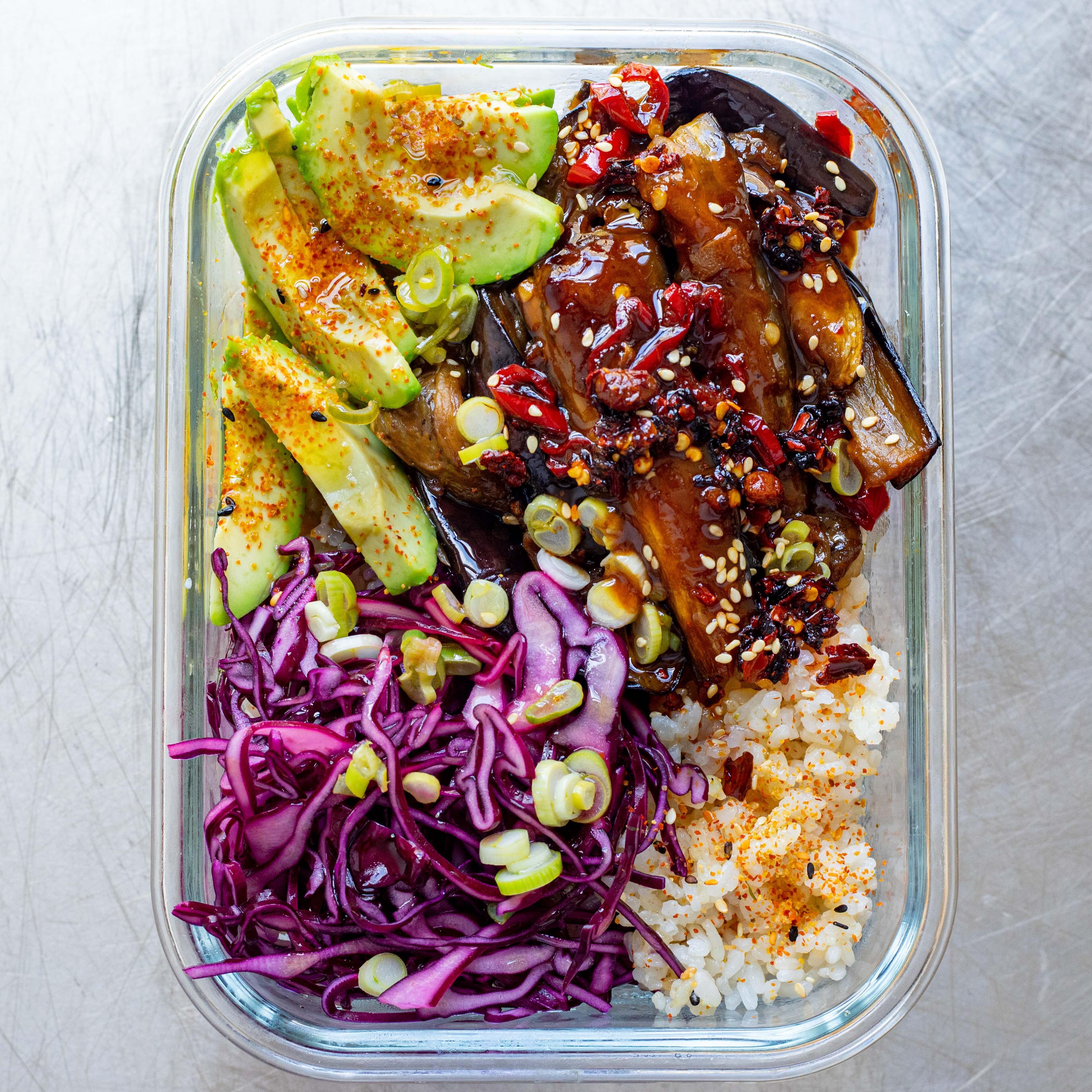 Lunch Box Sticky Aubergine Rice Bowl