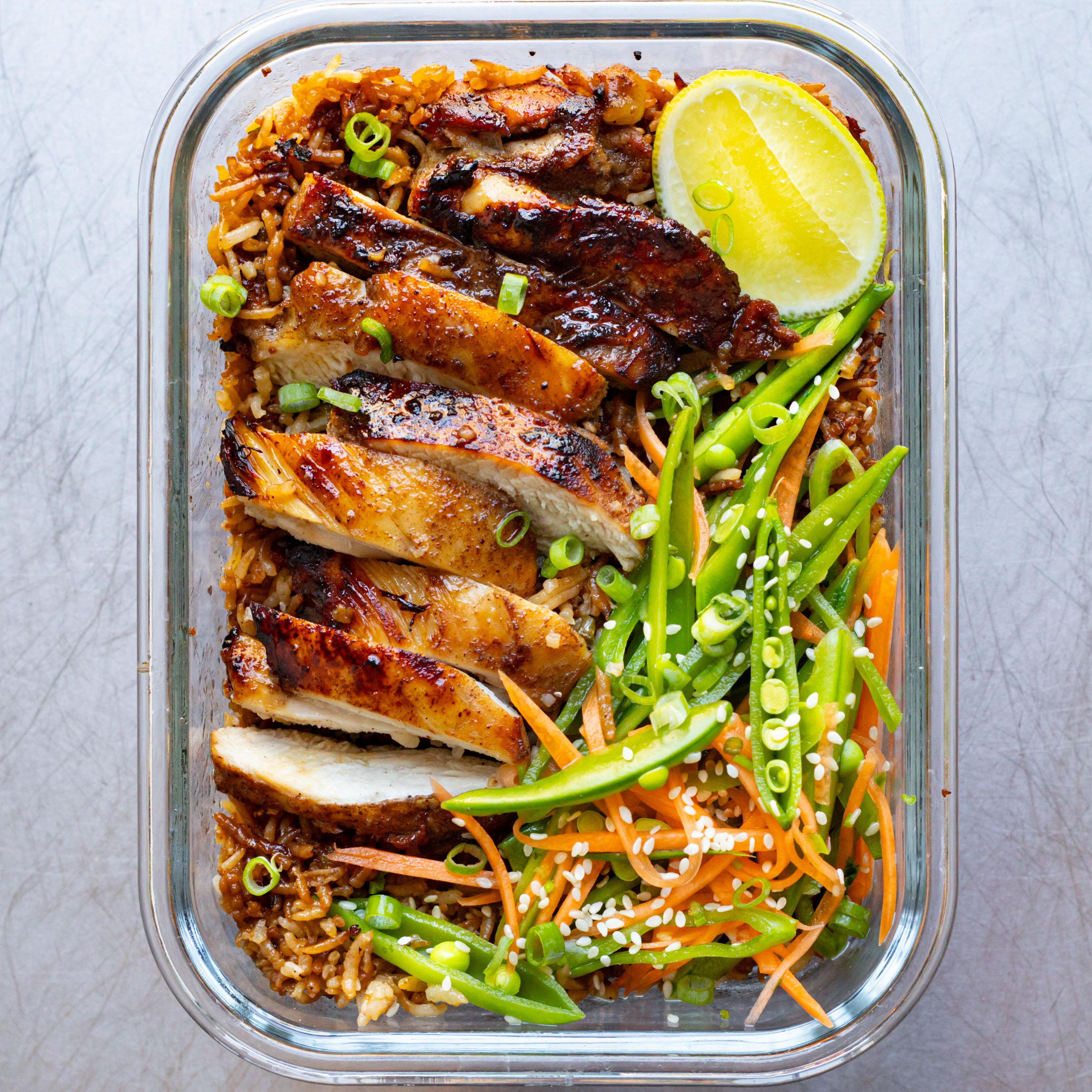 Lunch Box Chicken Garlic Rice with Crunchy Slaw