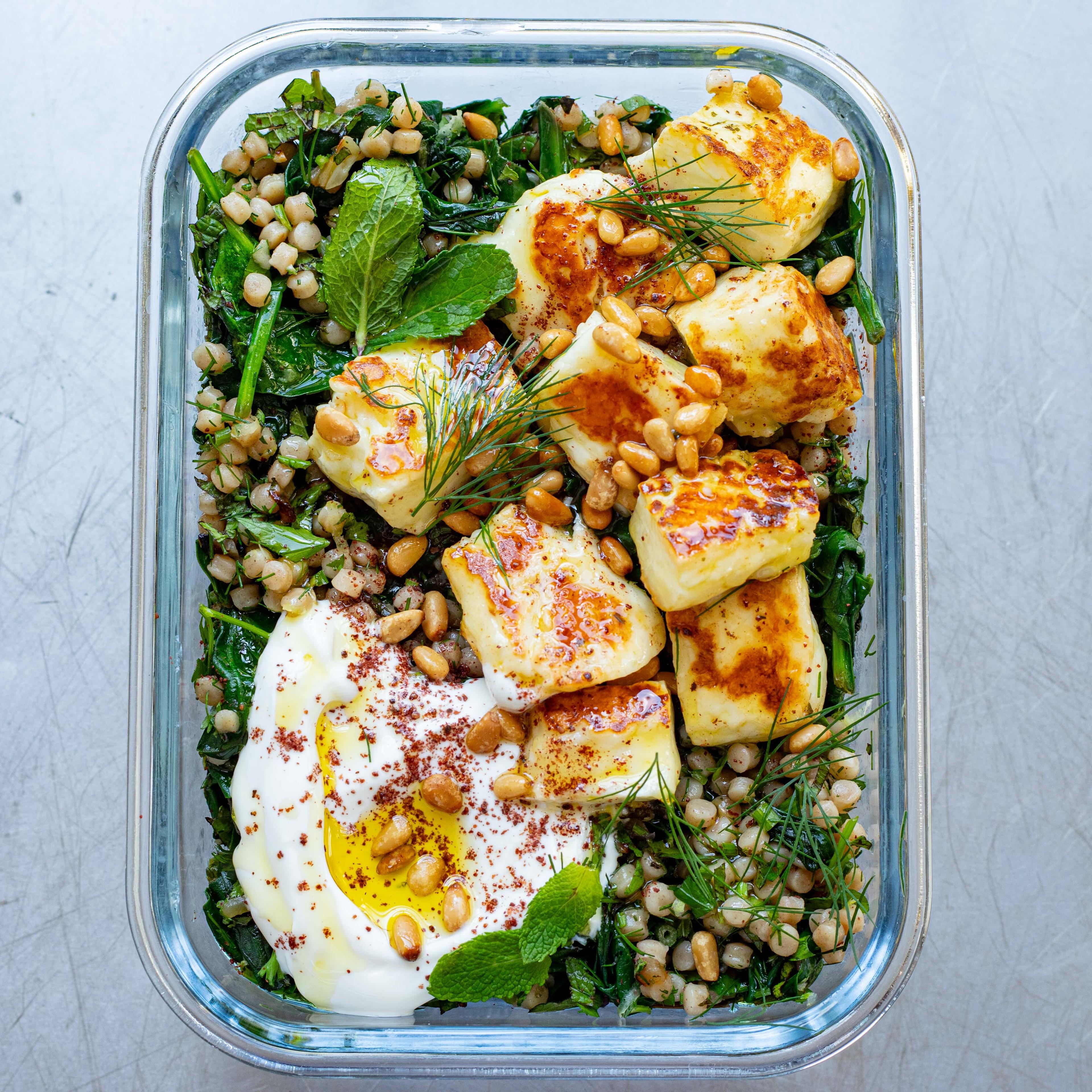 Lunch Box Spanakopita Halloumi Bowl