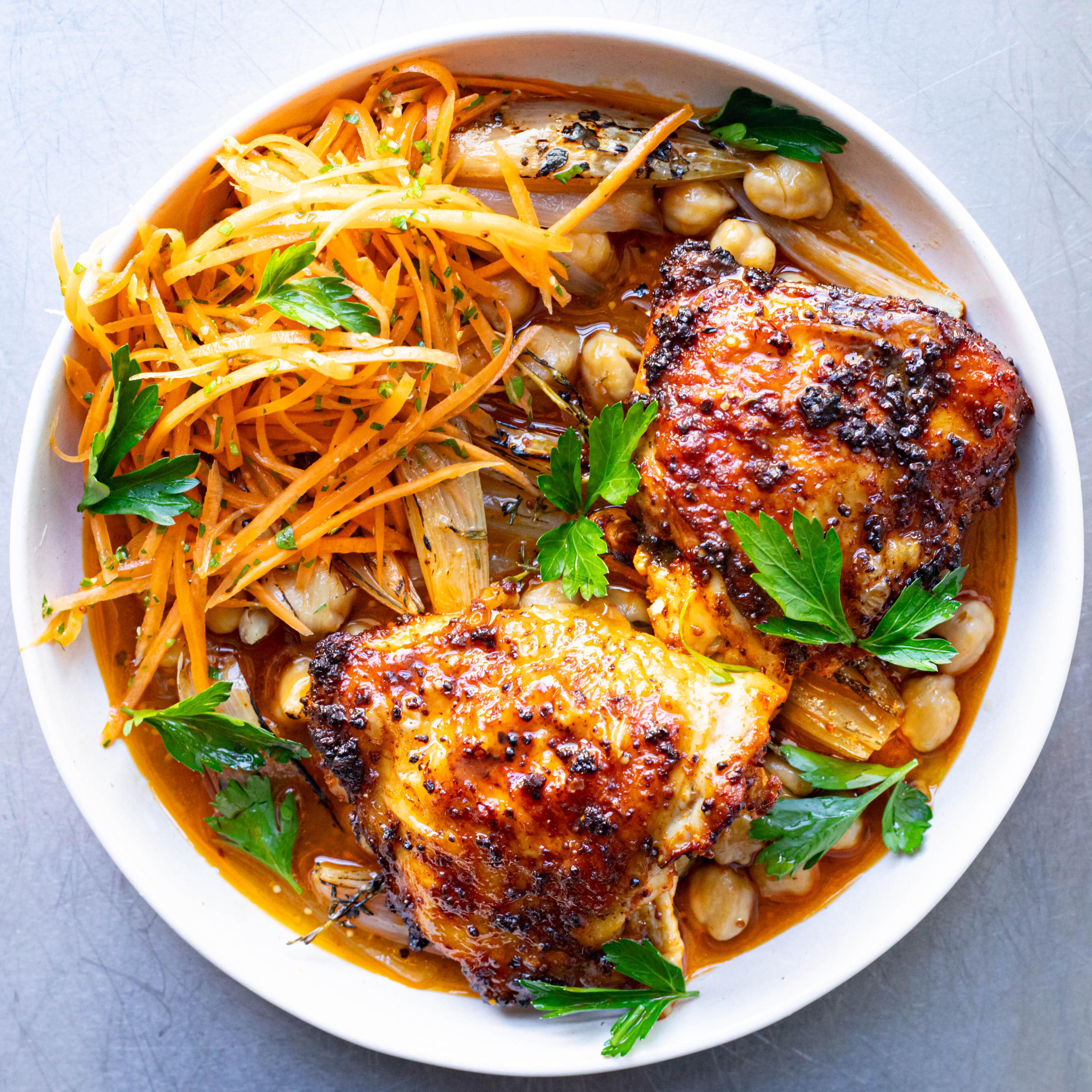 Roast Chicken Traybake with Carrotes Rapées Salad