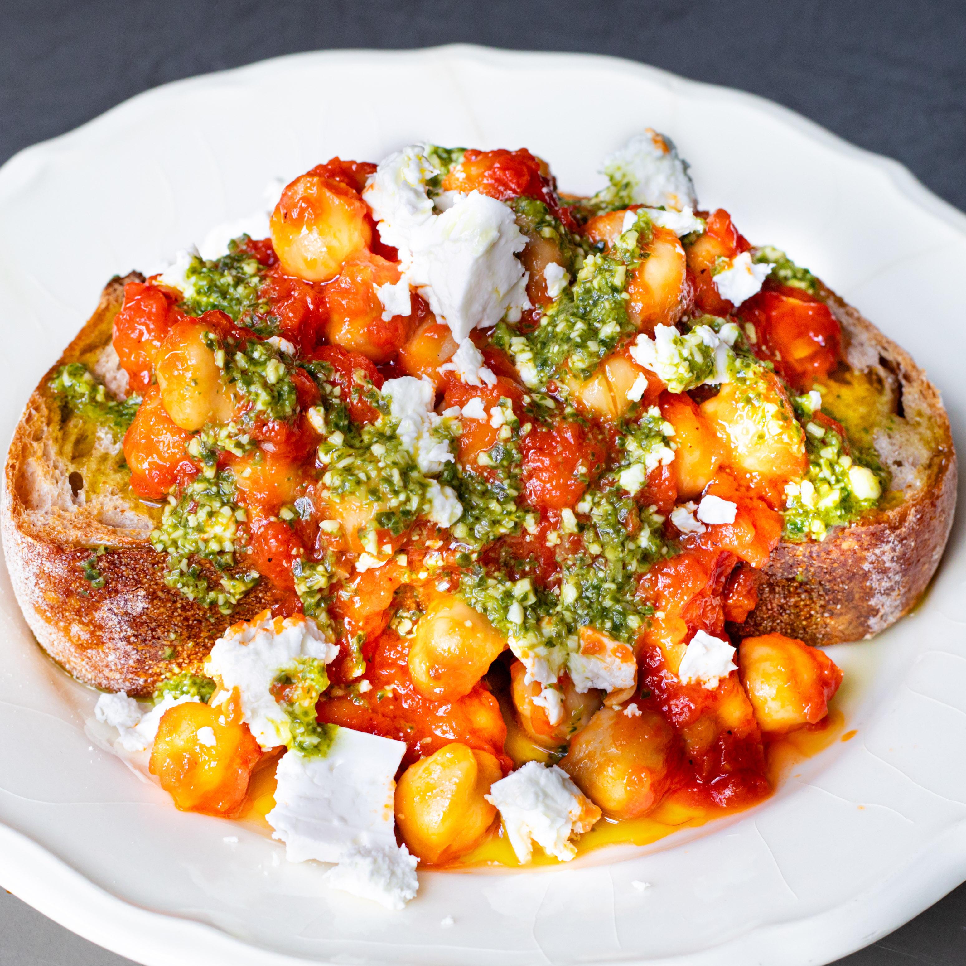 Spicy Tomato Pepper Chickpeas on Toast