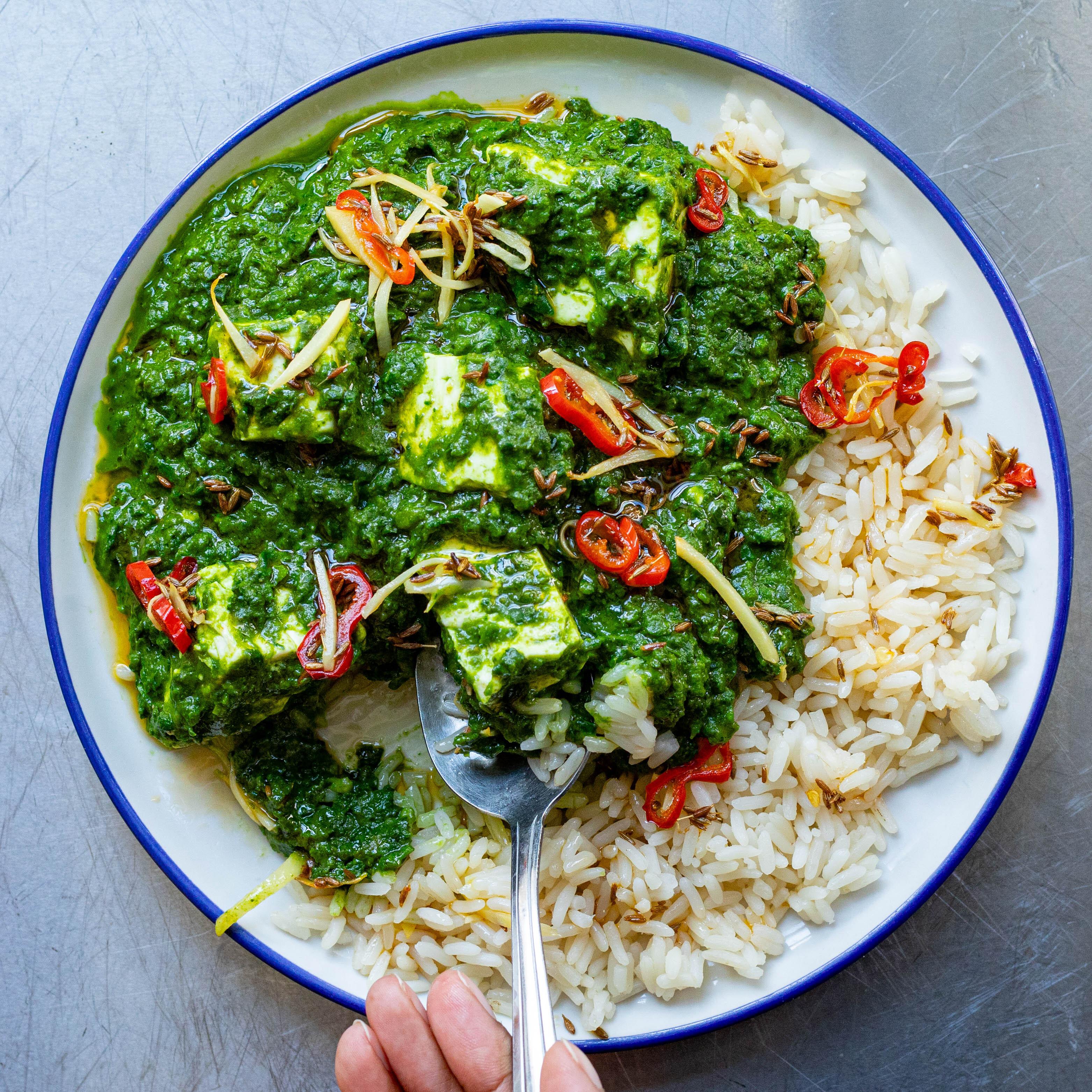 Super Green Feta Saagwith Spiced Ginger Sizzle
