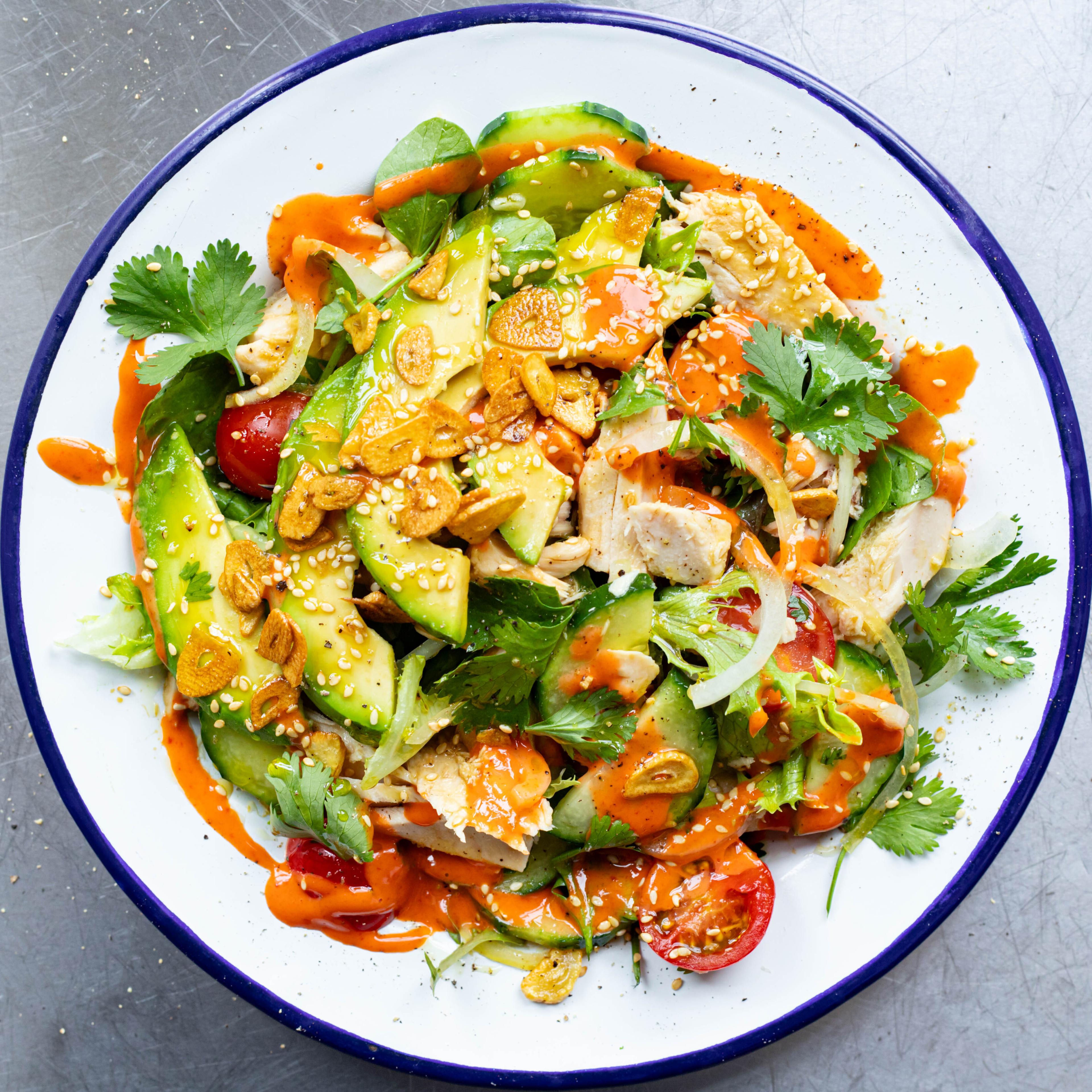 Tuna Tataki Salad with Spicy Mayo Crispy Garlic