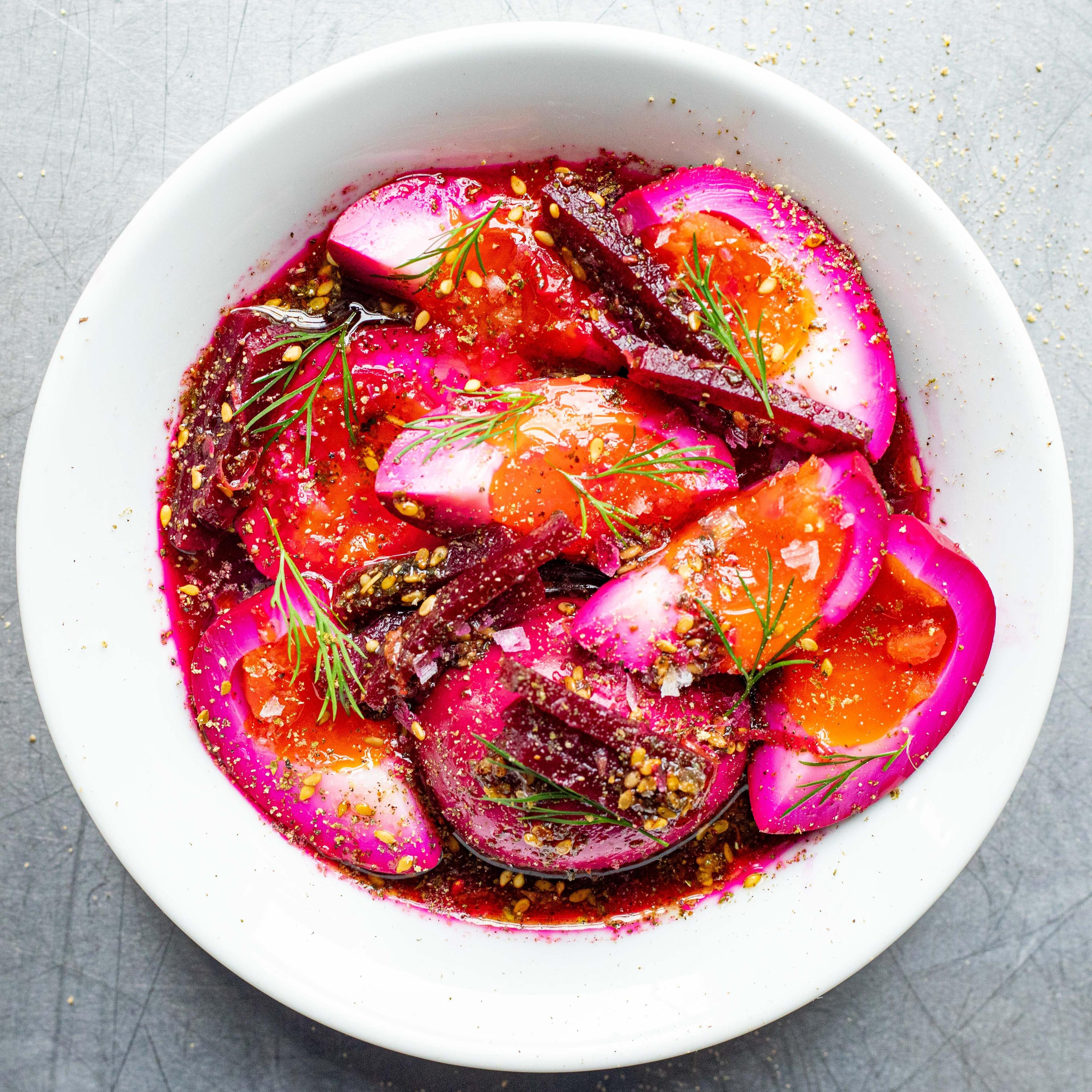 Beetroot Zaatar Marinated Eggs