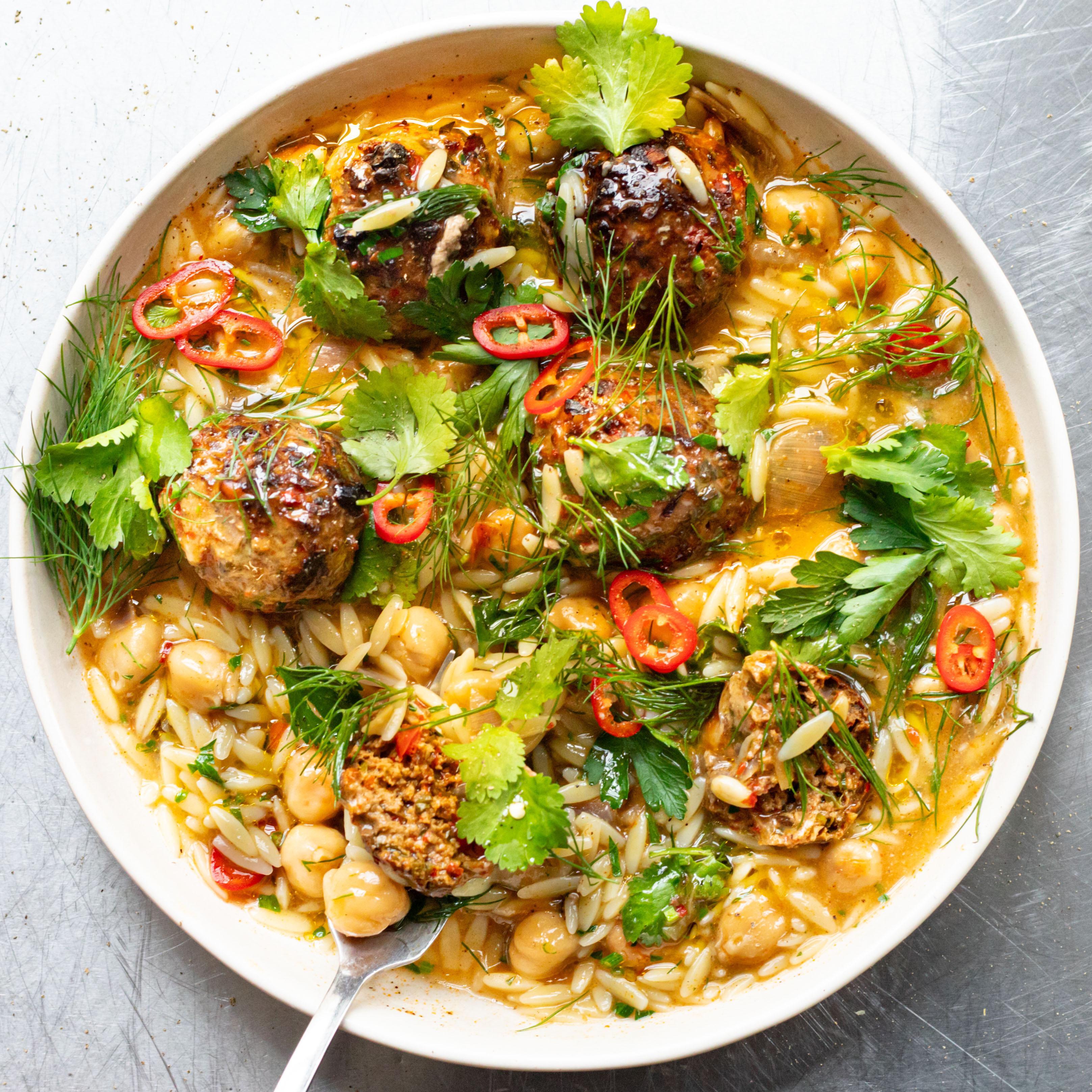 Brothy Orzo Meatballs