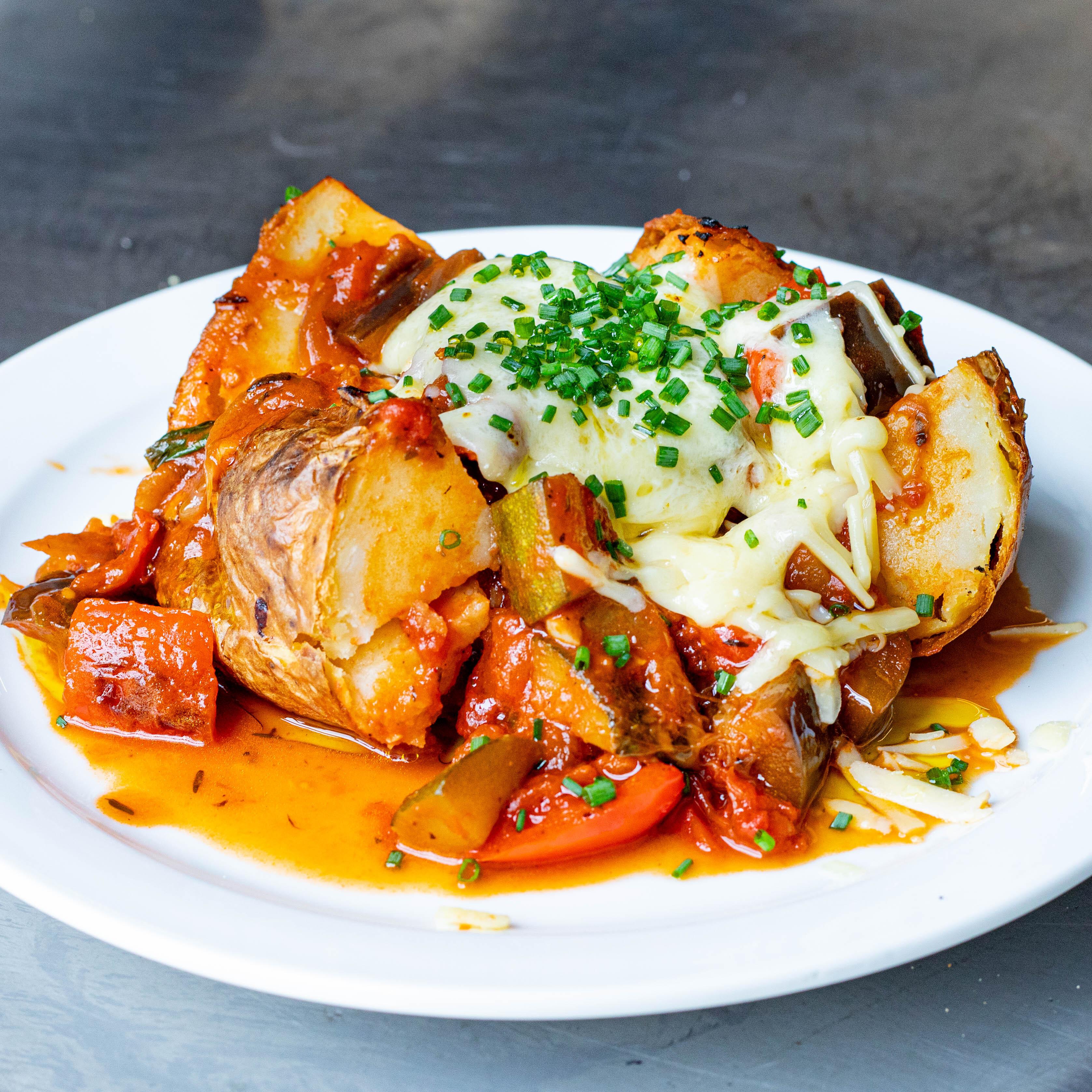 Cheesy Ratatouille Pesto Jacket Potato