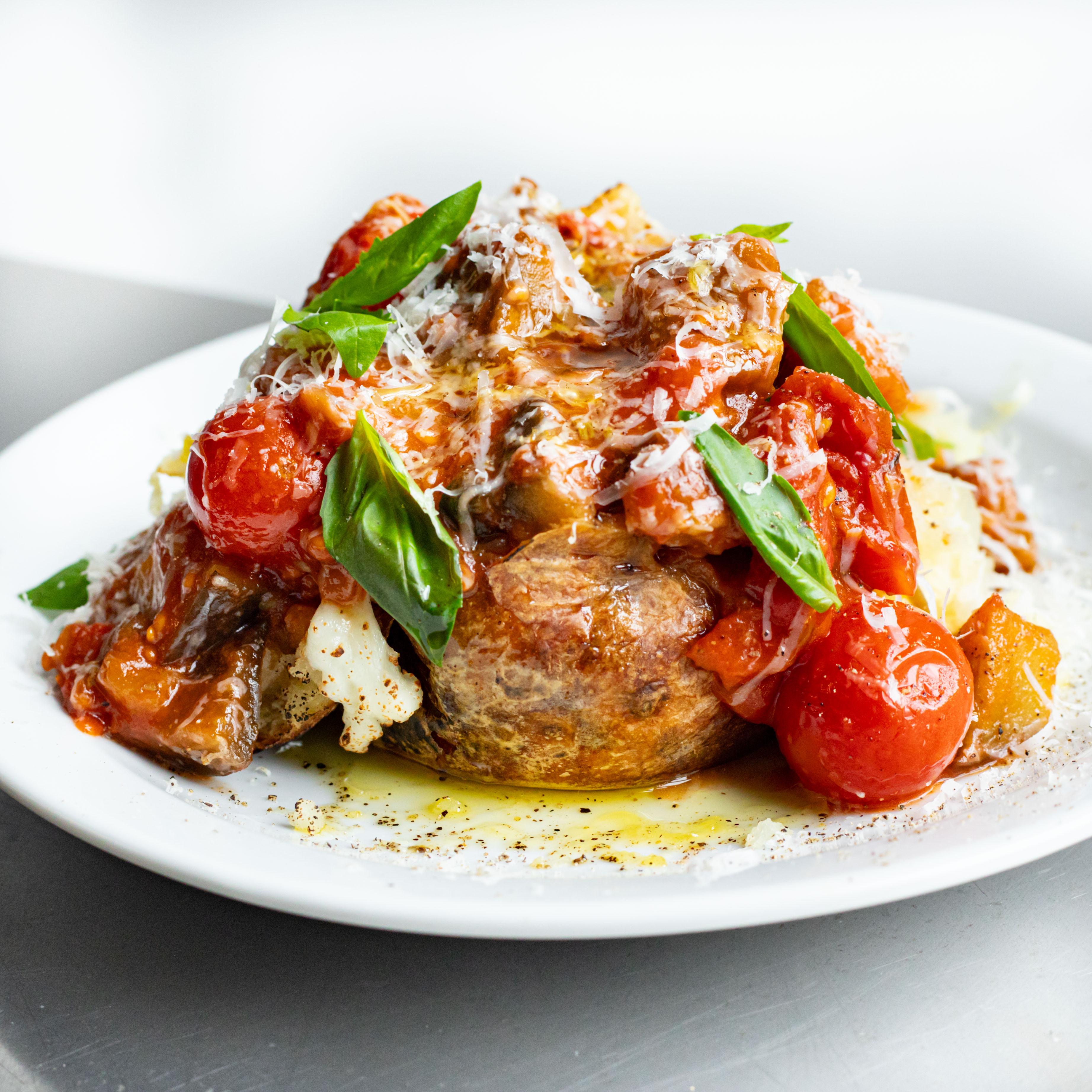 Cheesy Saucy Aubergine Jacket Potato