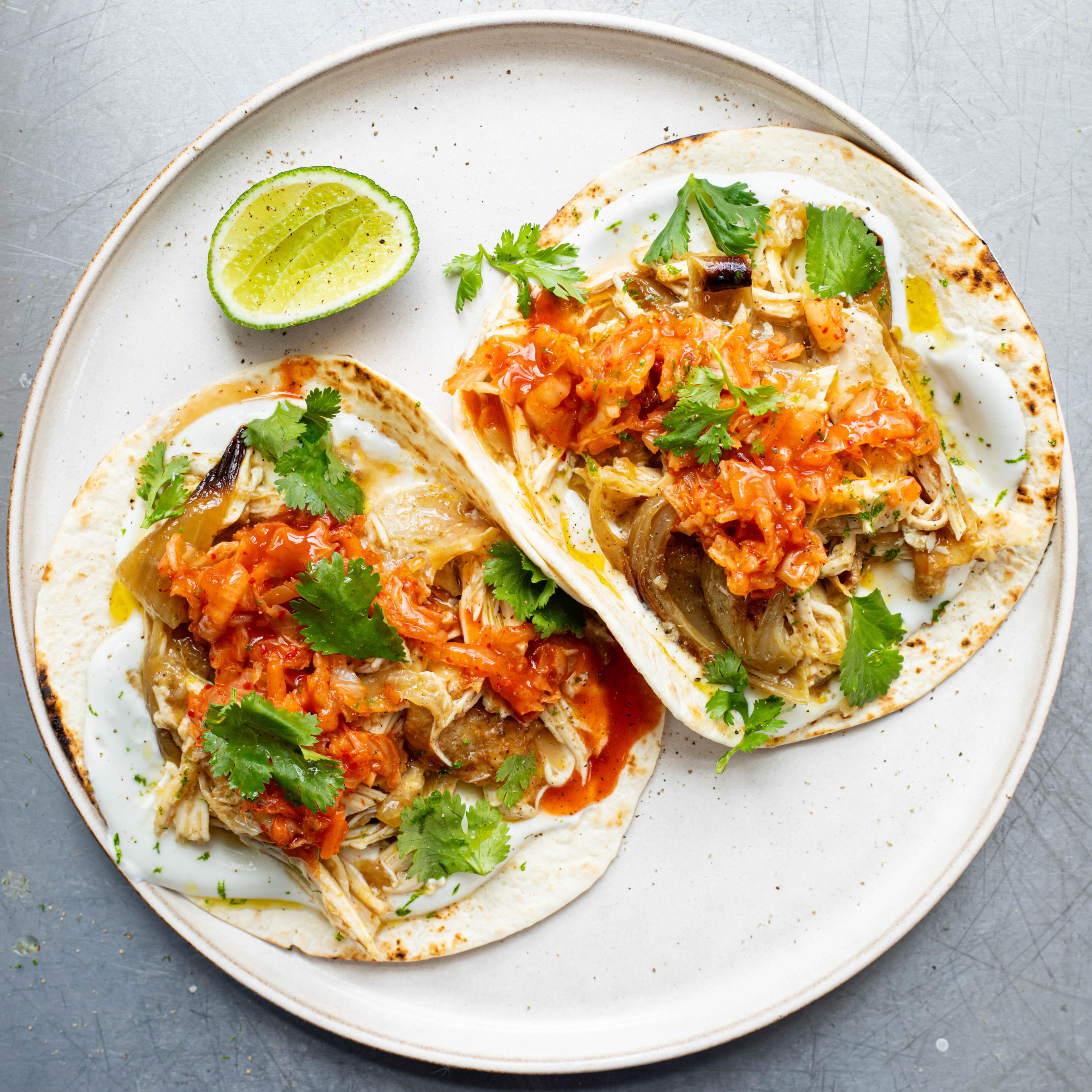Creamy Curried Chicken Tacos with Kimchi