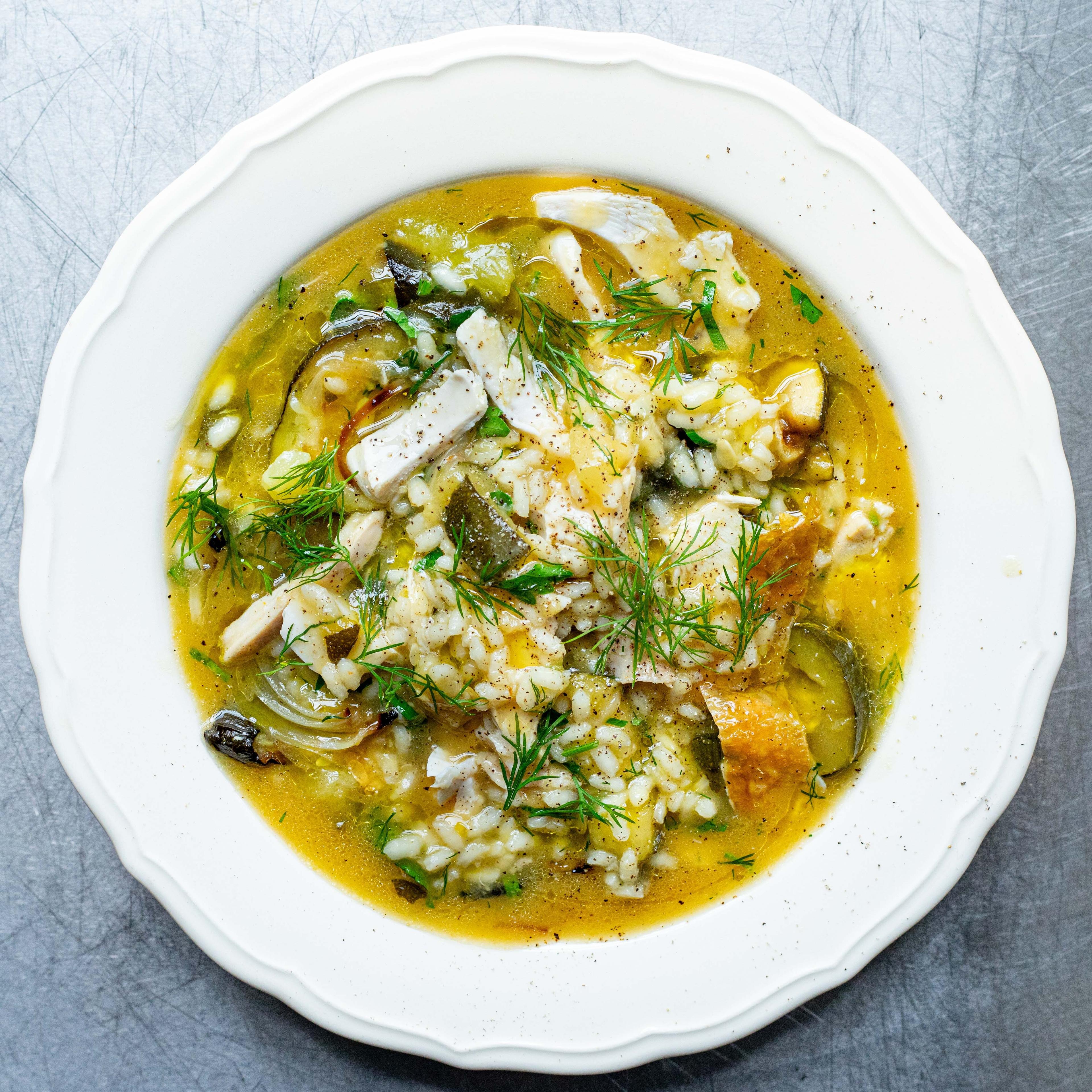Herby Chicken Courgette With Brothy Rice