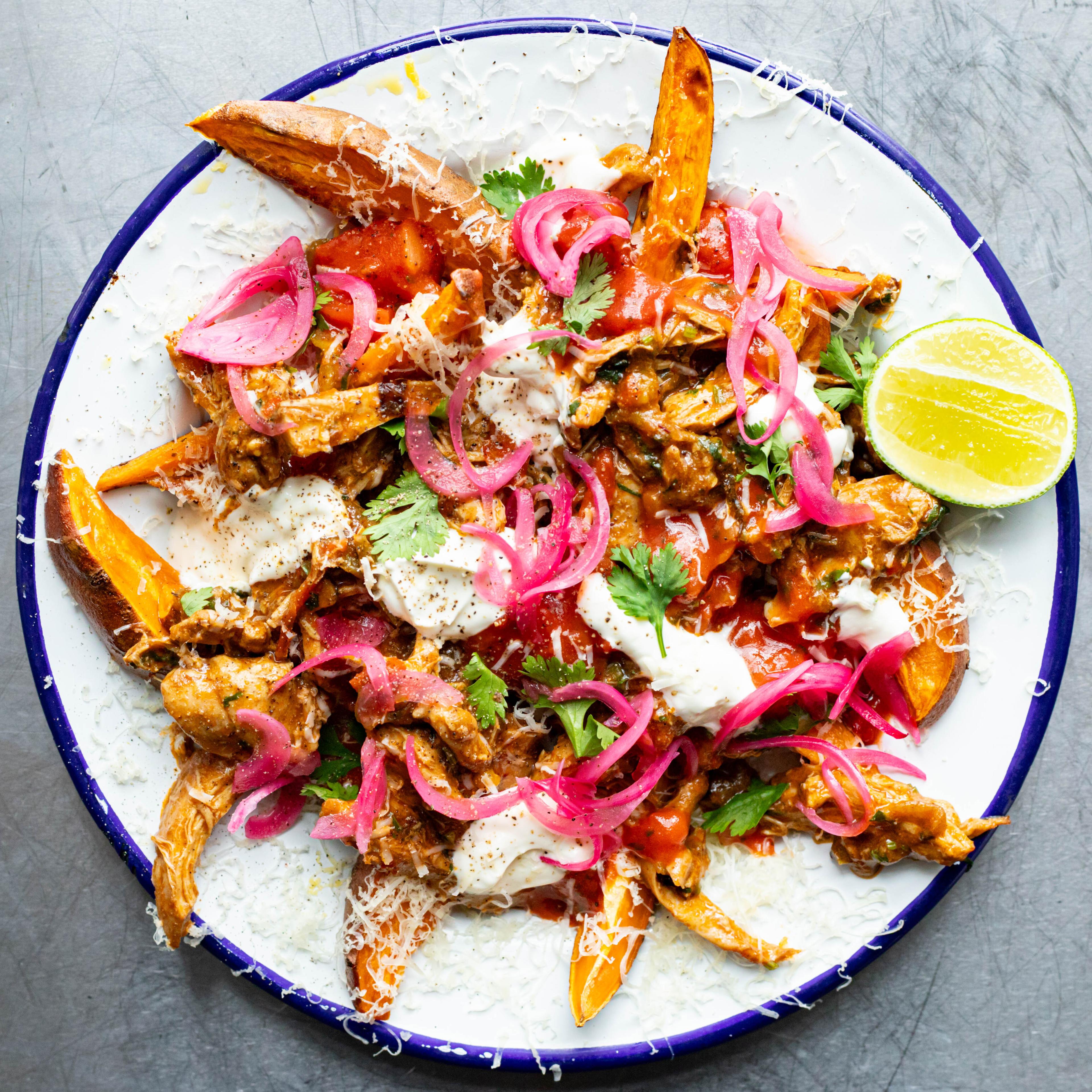 Loaded Chipotle Chicken Sweet Potato Wedges