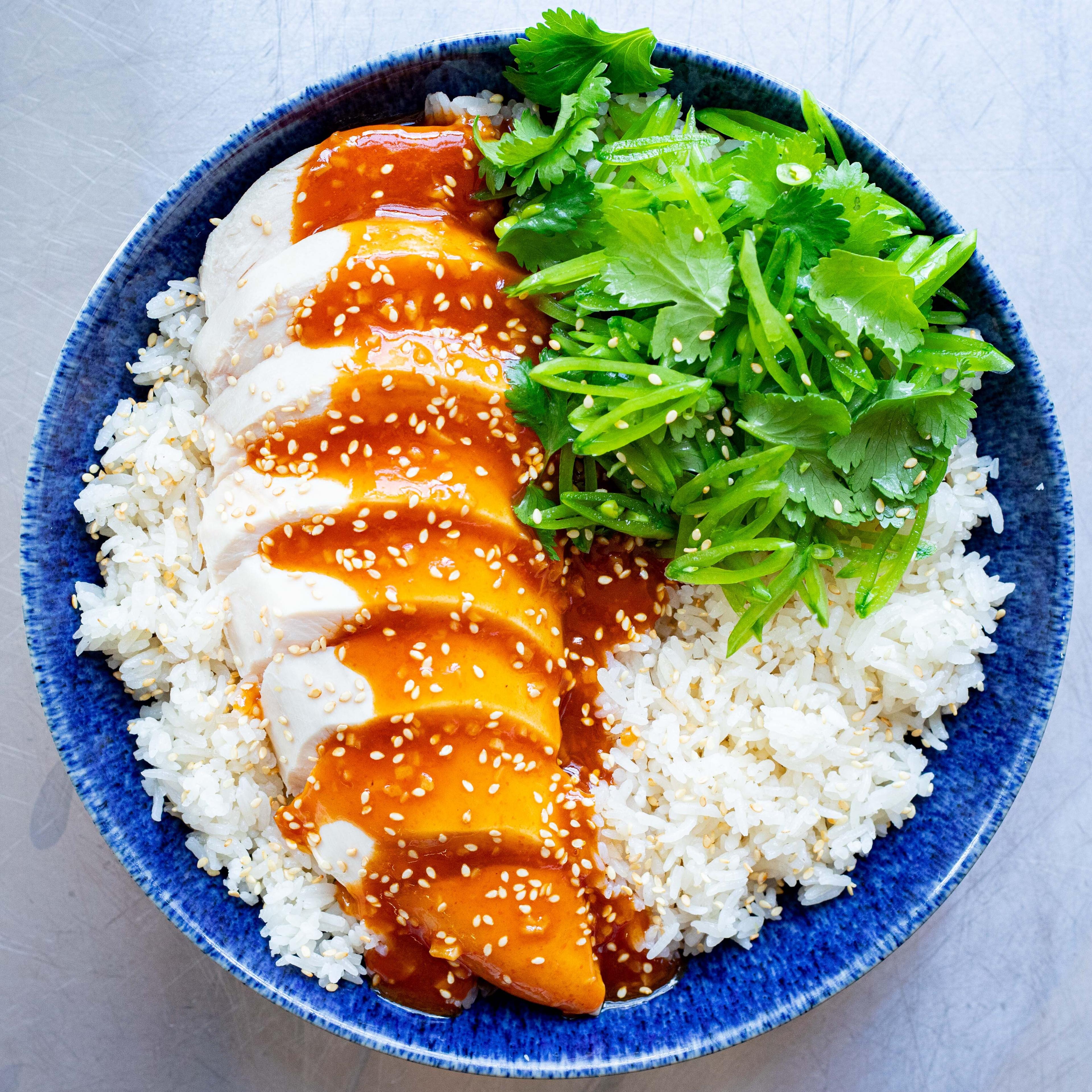 Poached Chicken Garlic Rice Ginger and Chilli Sauce