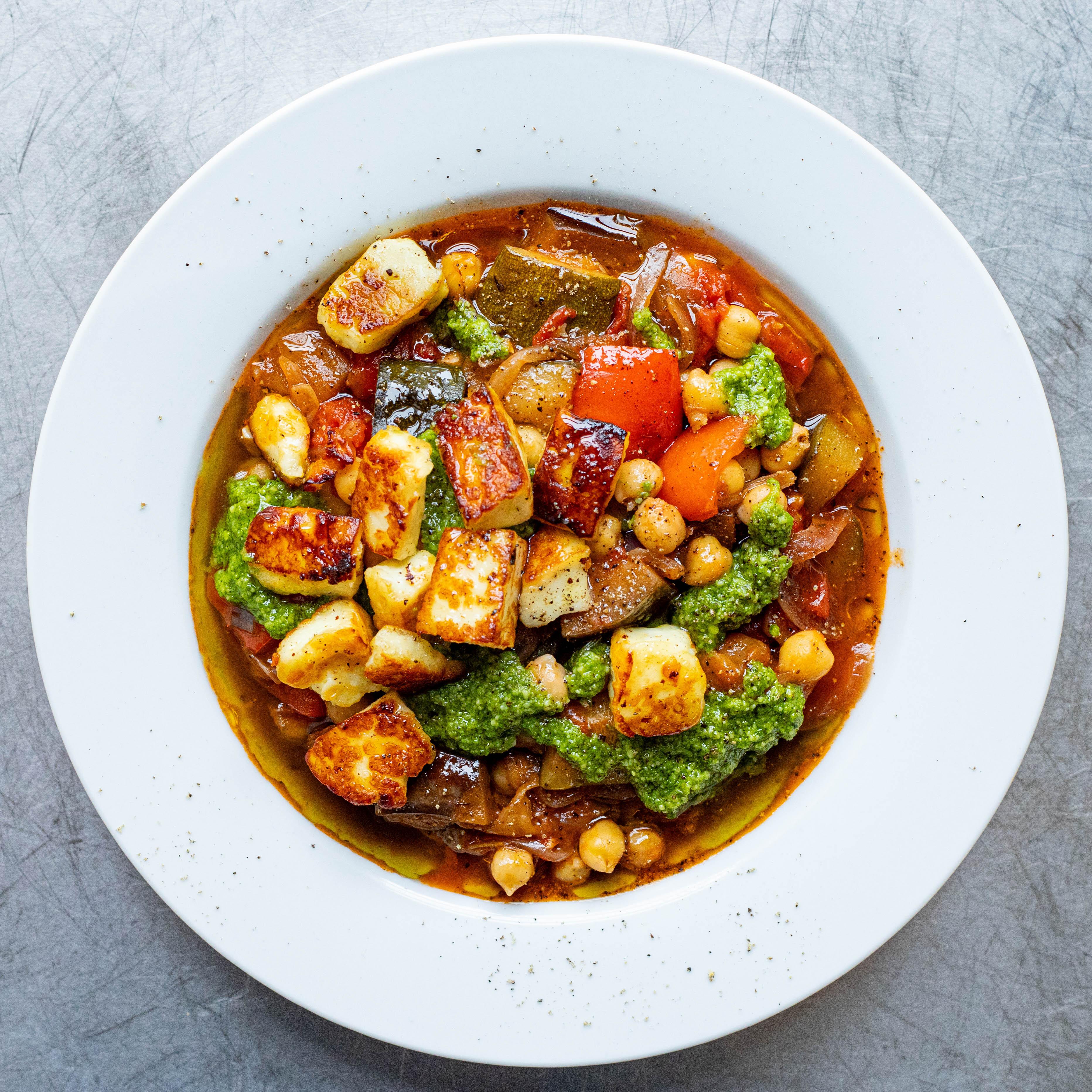 Ratatouille Chickpeas Golden Halloumi