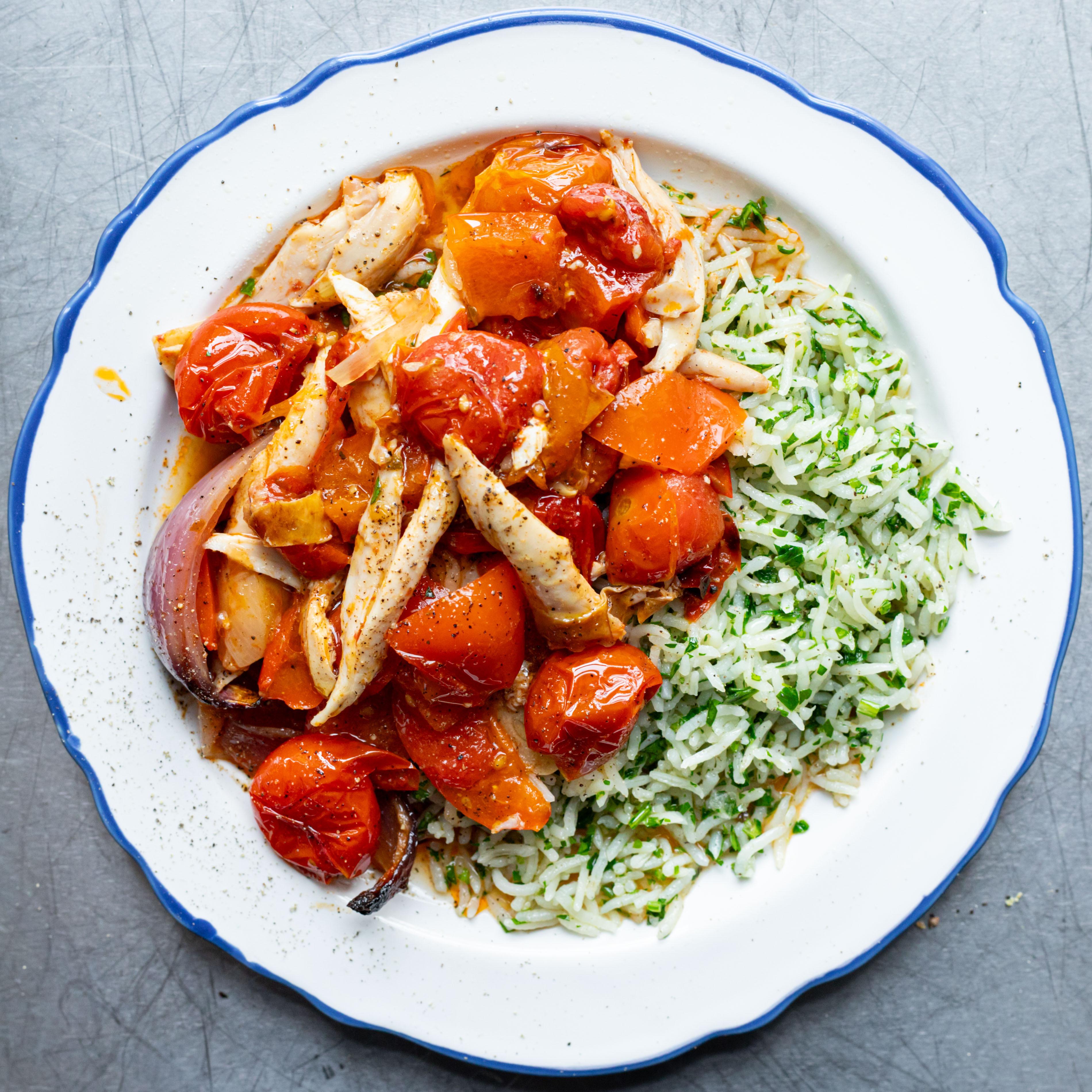 Roasted Chicken Peppers with Parsley Rice