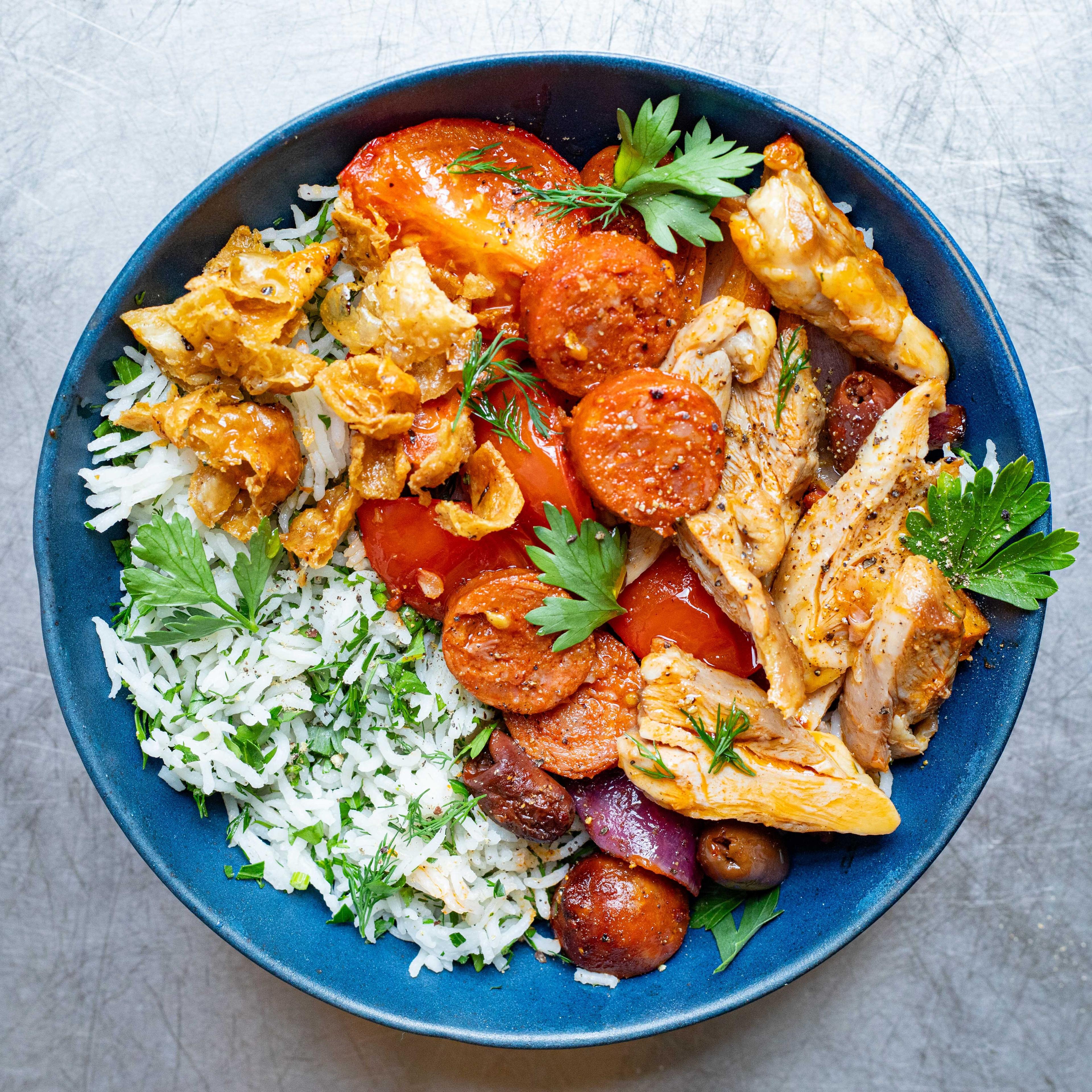 Smoky Chicken Chorizo with Herby Rice