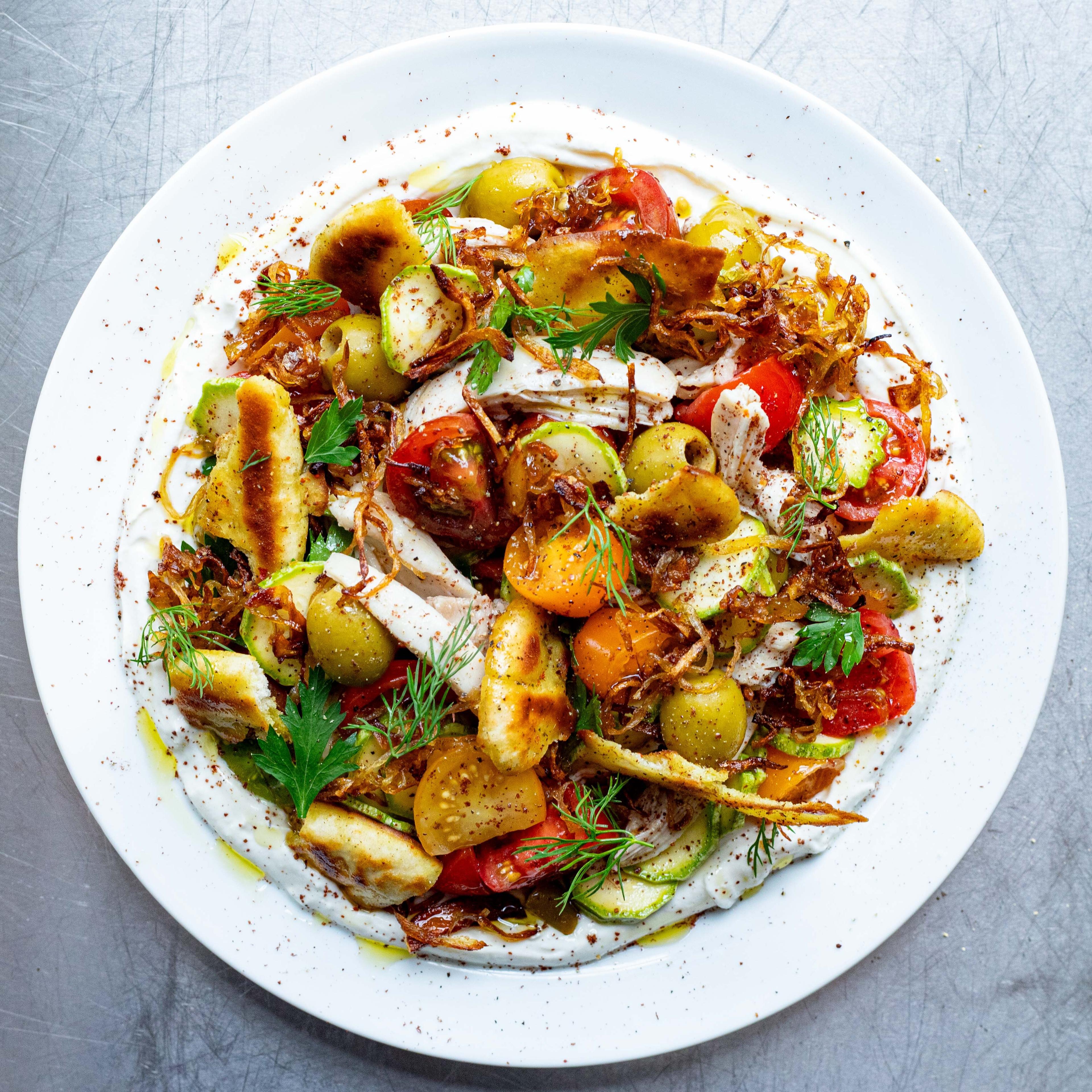 Yoghurt Chicken Salad with Zaatar Croutons