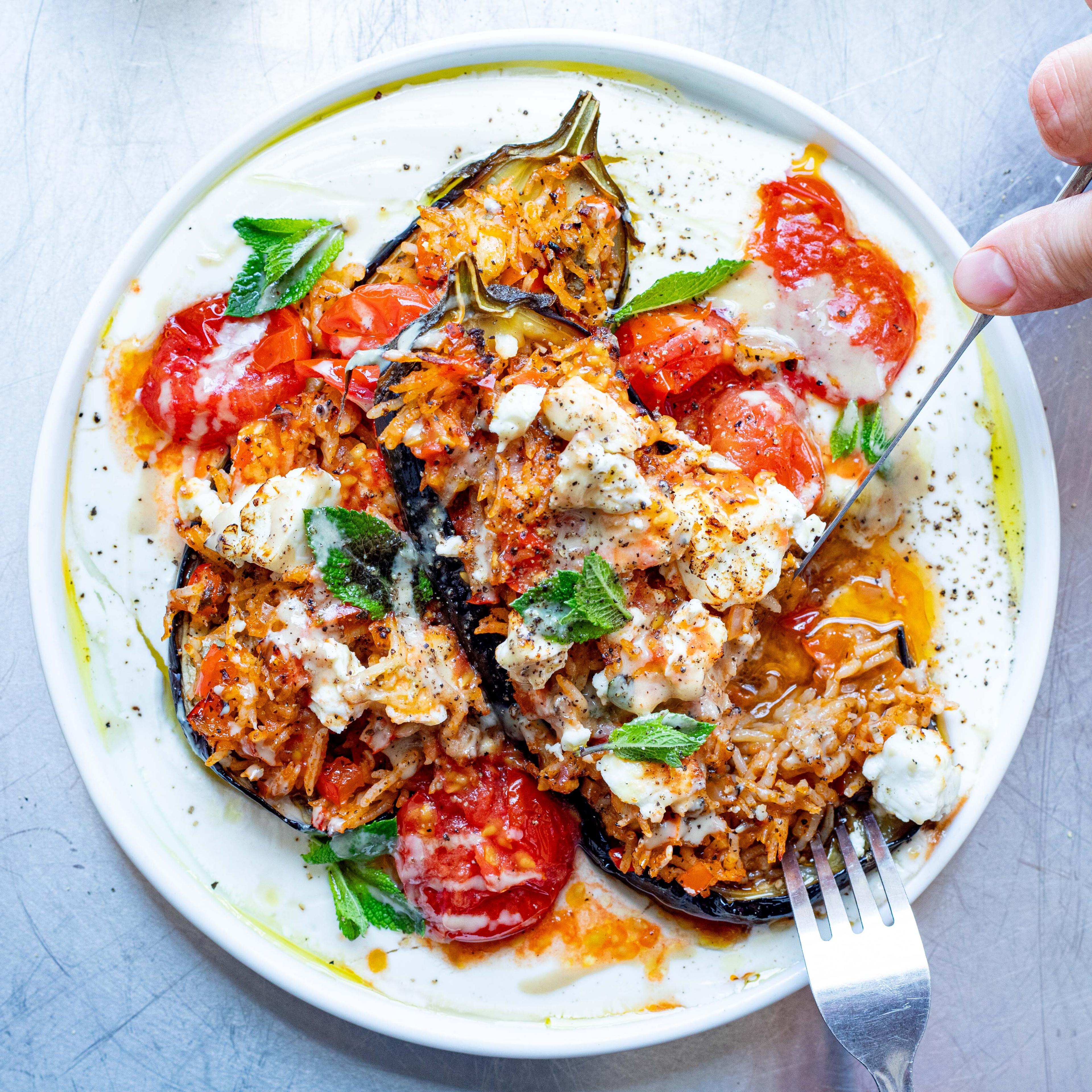 Greek ish Stuffed Aubergines